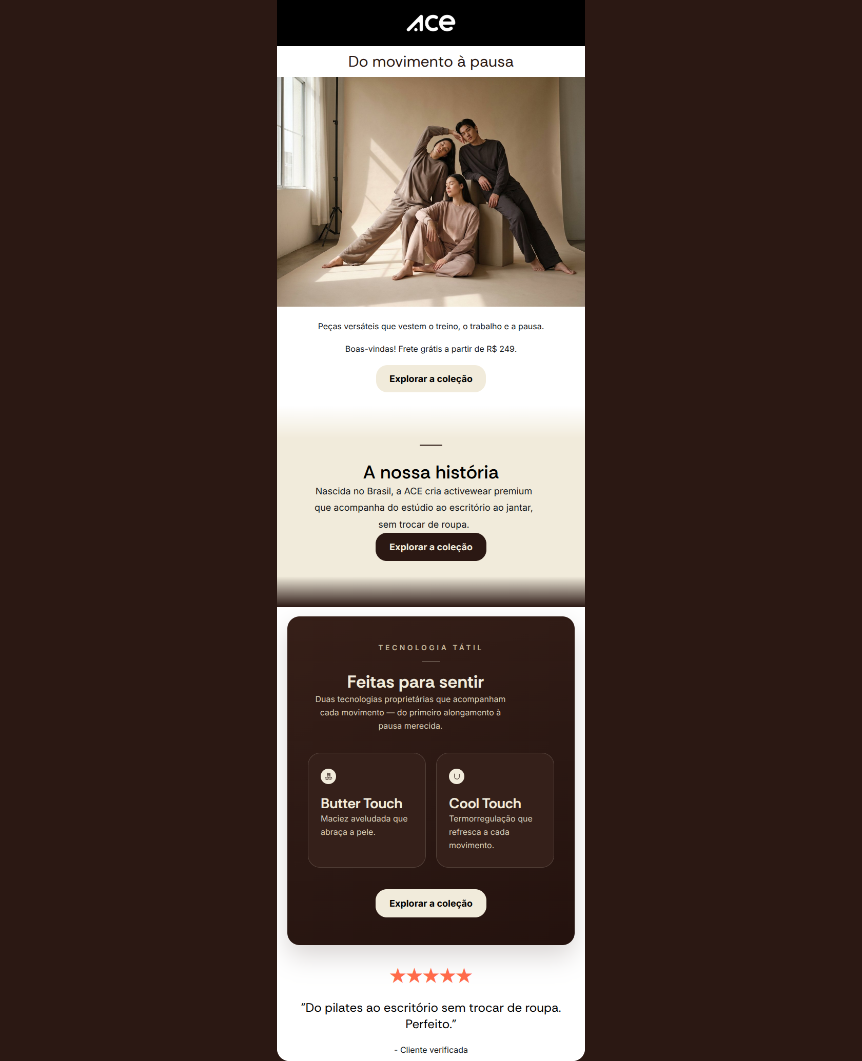 Email design: Boas-vindas ร ACE: do movimento ร pausa