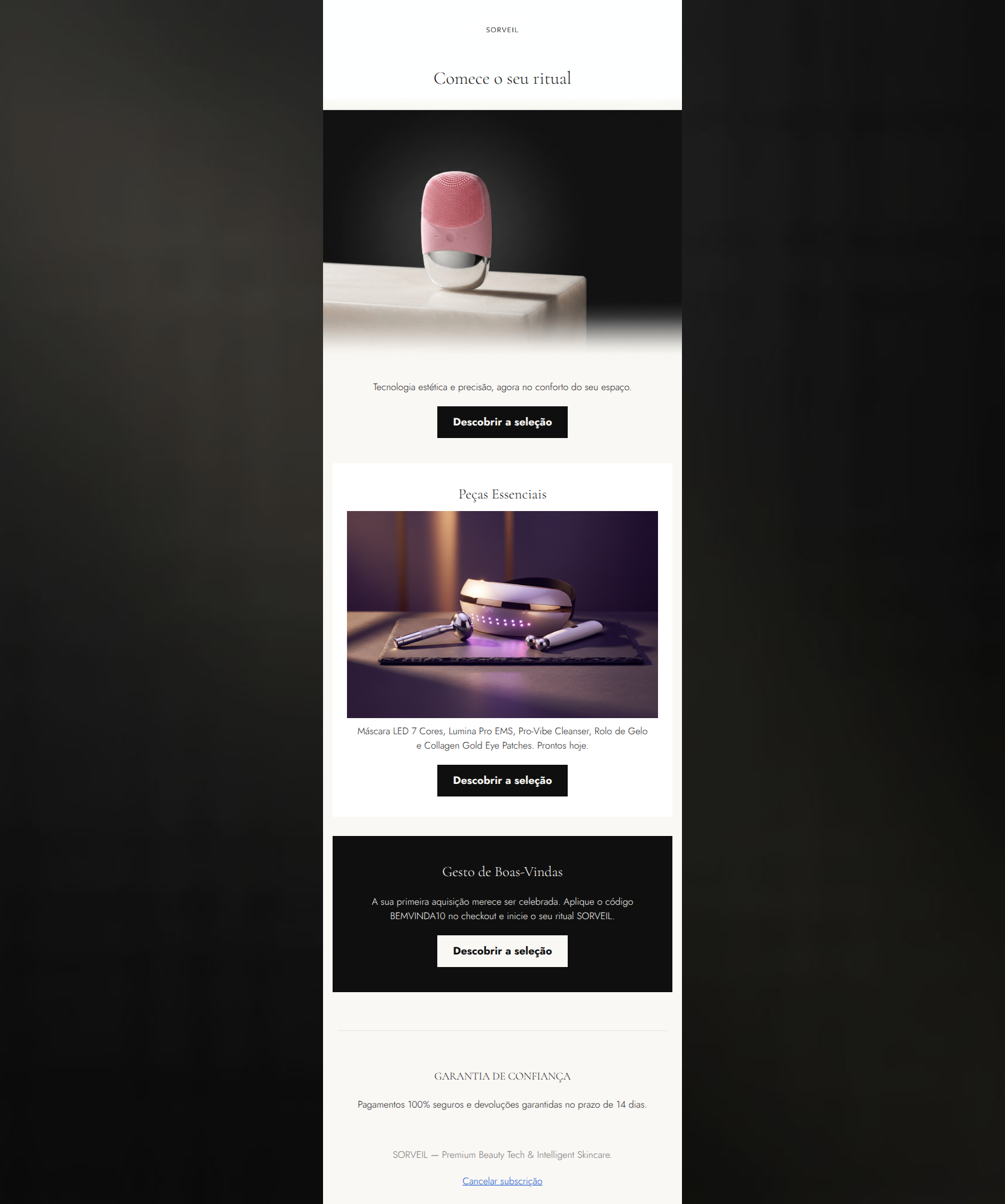 Email design: Comece o seu ritual SORVEIL