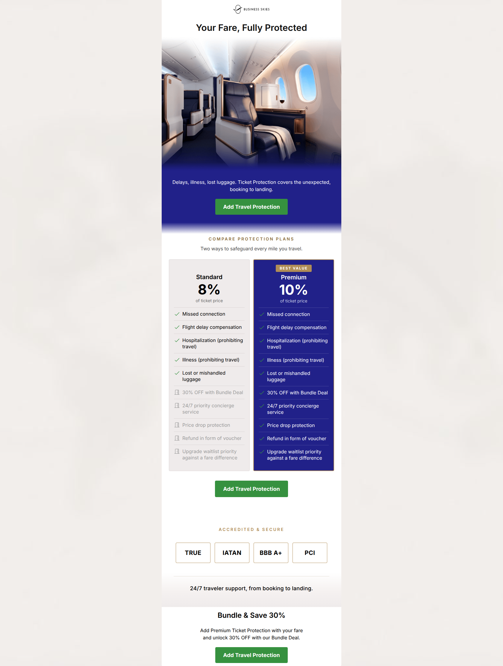 Email design: Protect Your Fare: 30% OFF with Bundle Deal