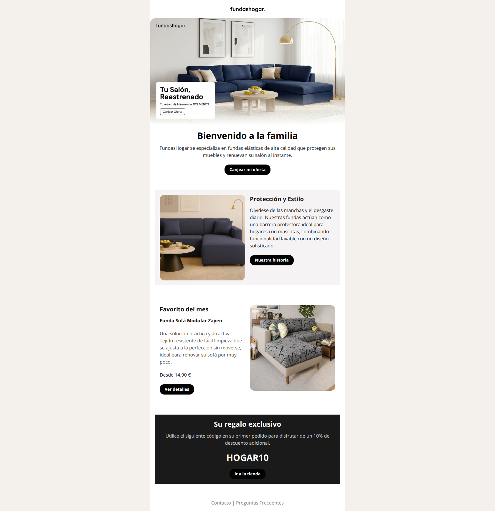 Email design: Welcome! Here's 10% off