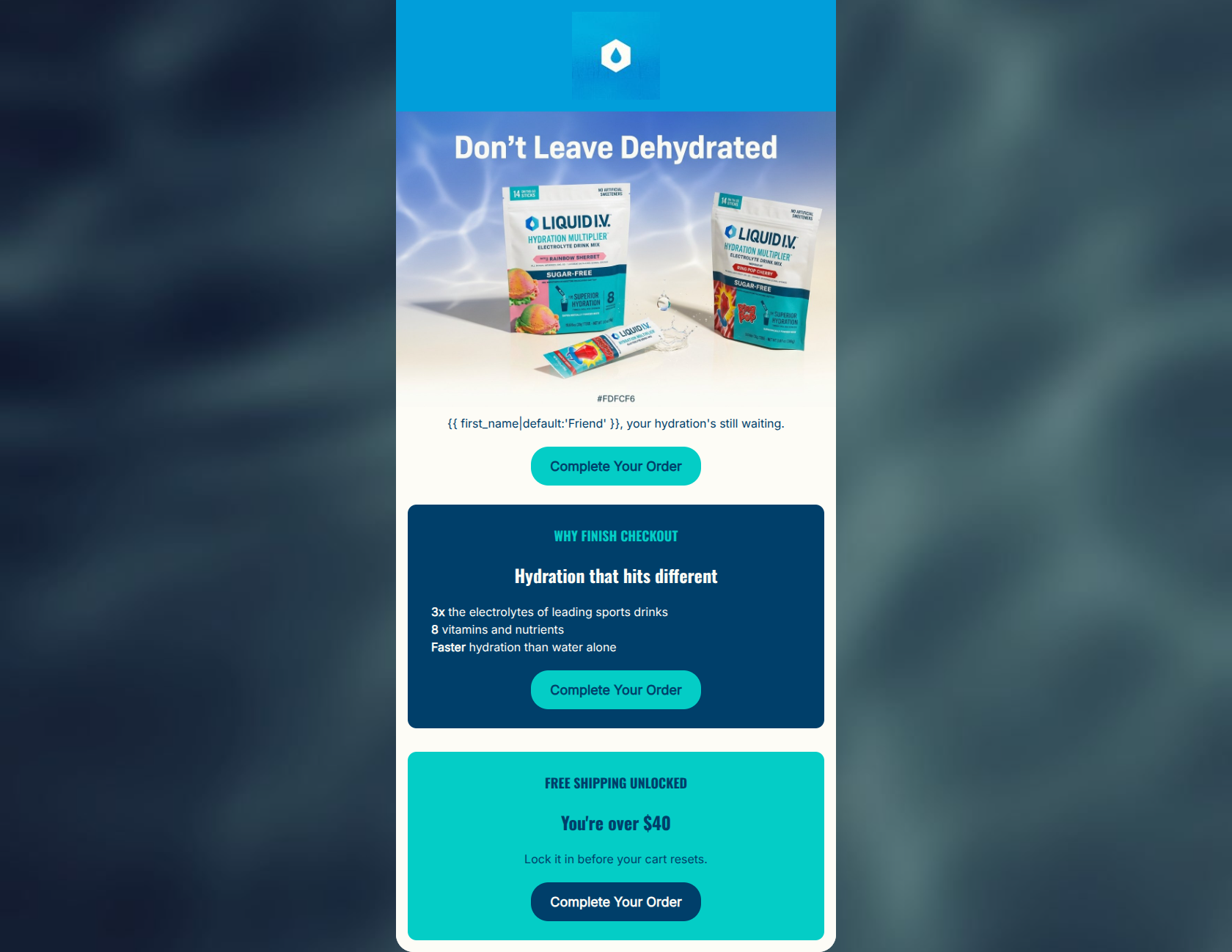 Email design: Your cart is thirsty 💧