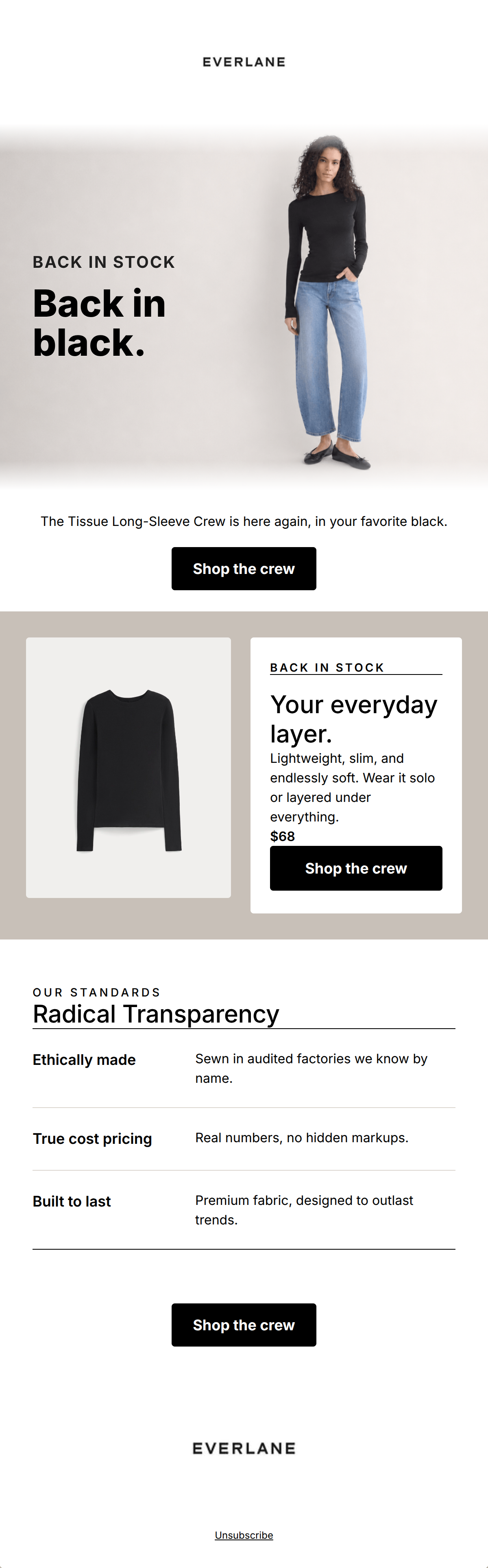 Email design: It's back: the Tissue Long-Sleeve Crew