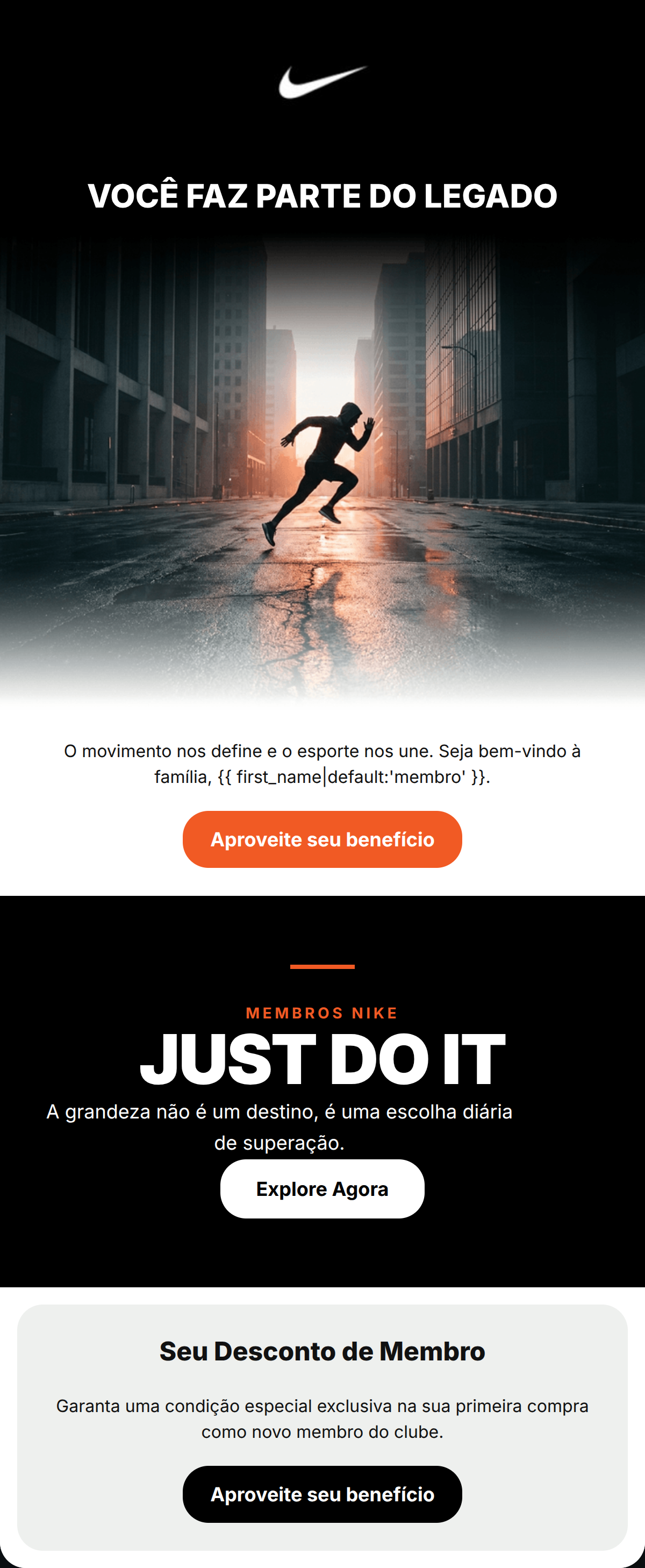 Silhouette of a runner at dawn followed by bold white 'Just Do It' text on a black background.