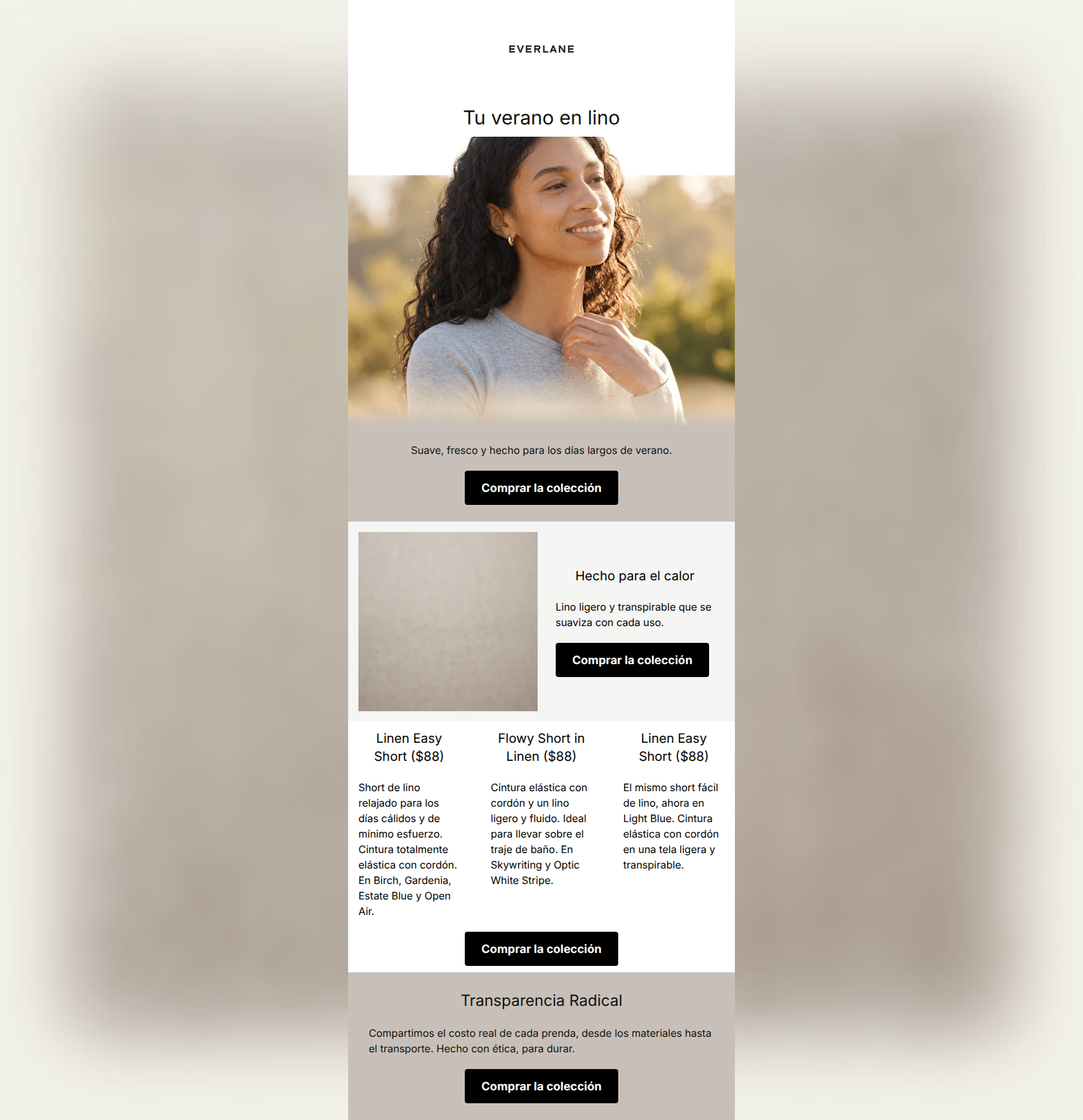 Email design: Hola, verano: ya llegó el lino