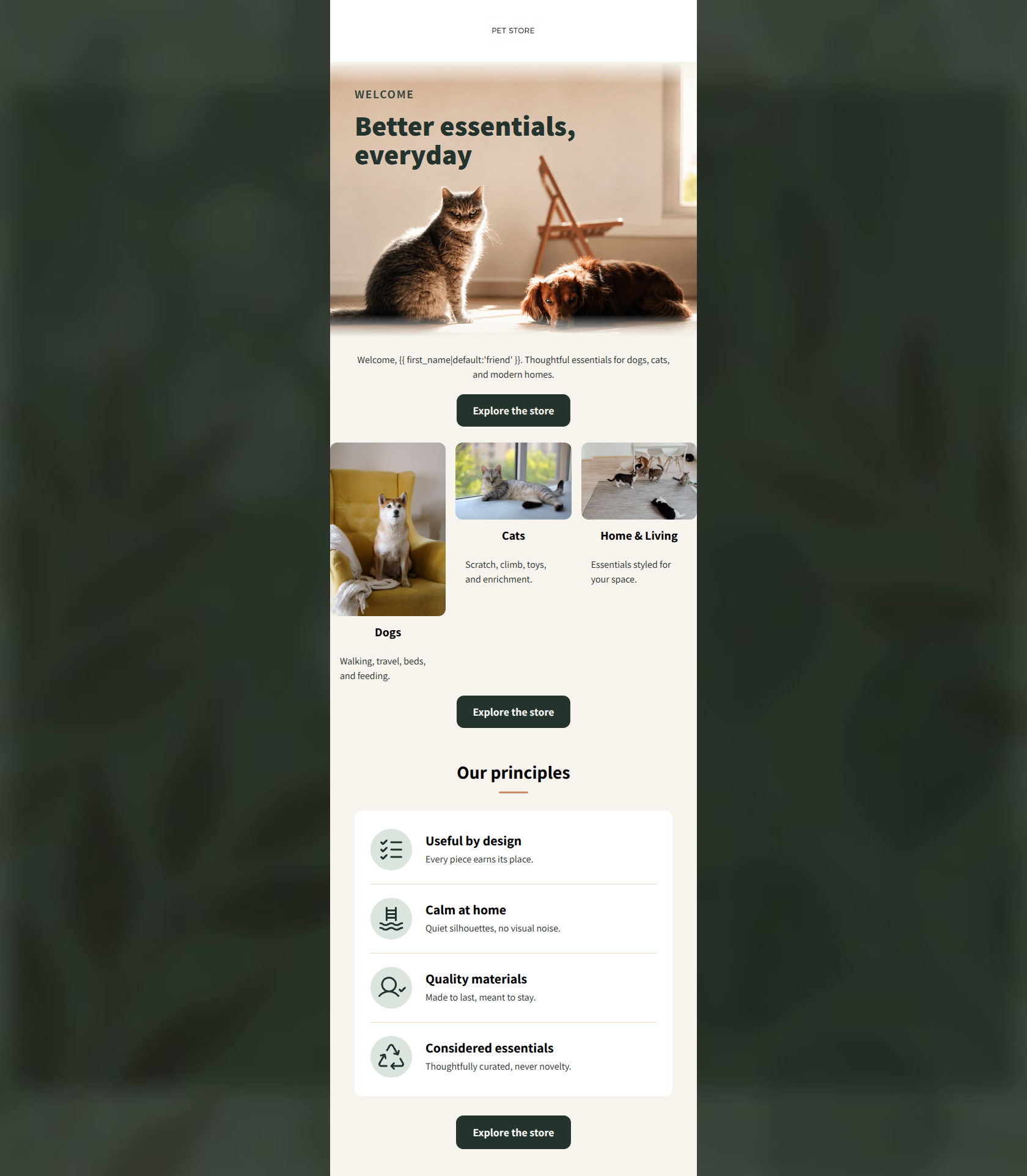 Email design: Welcome β essentials for pets and homes