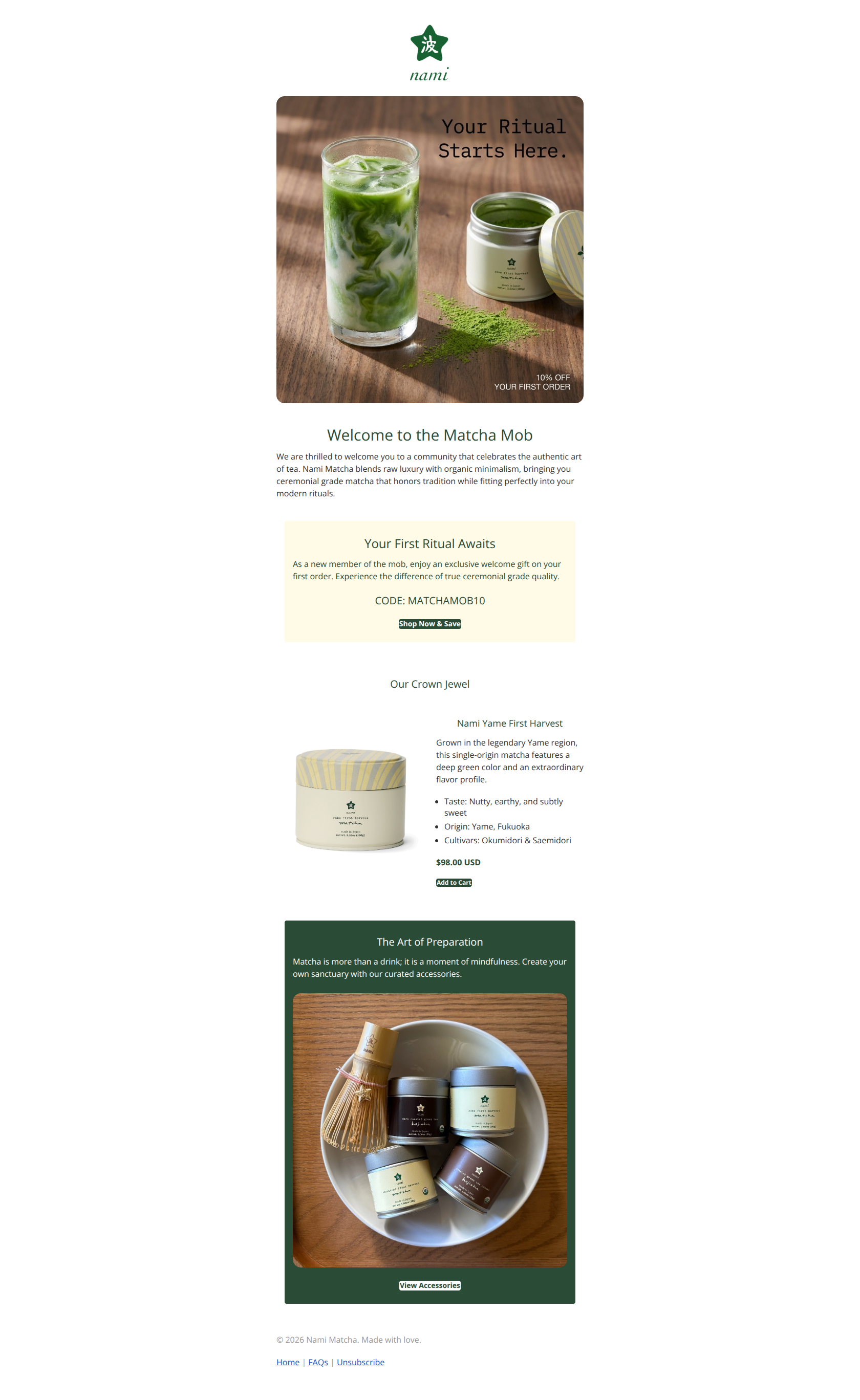 Email design: Welcome to the Matcha Mob ๐ต