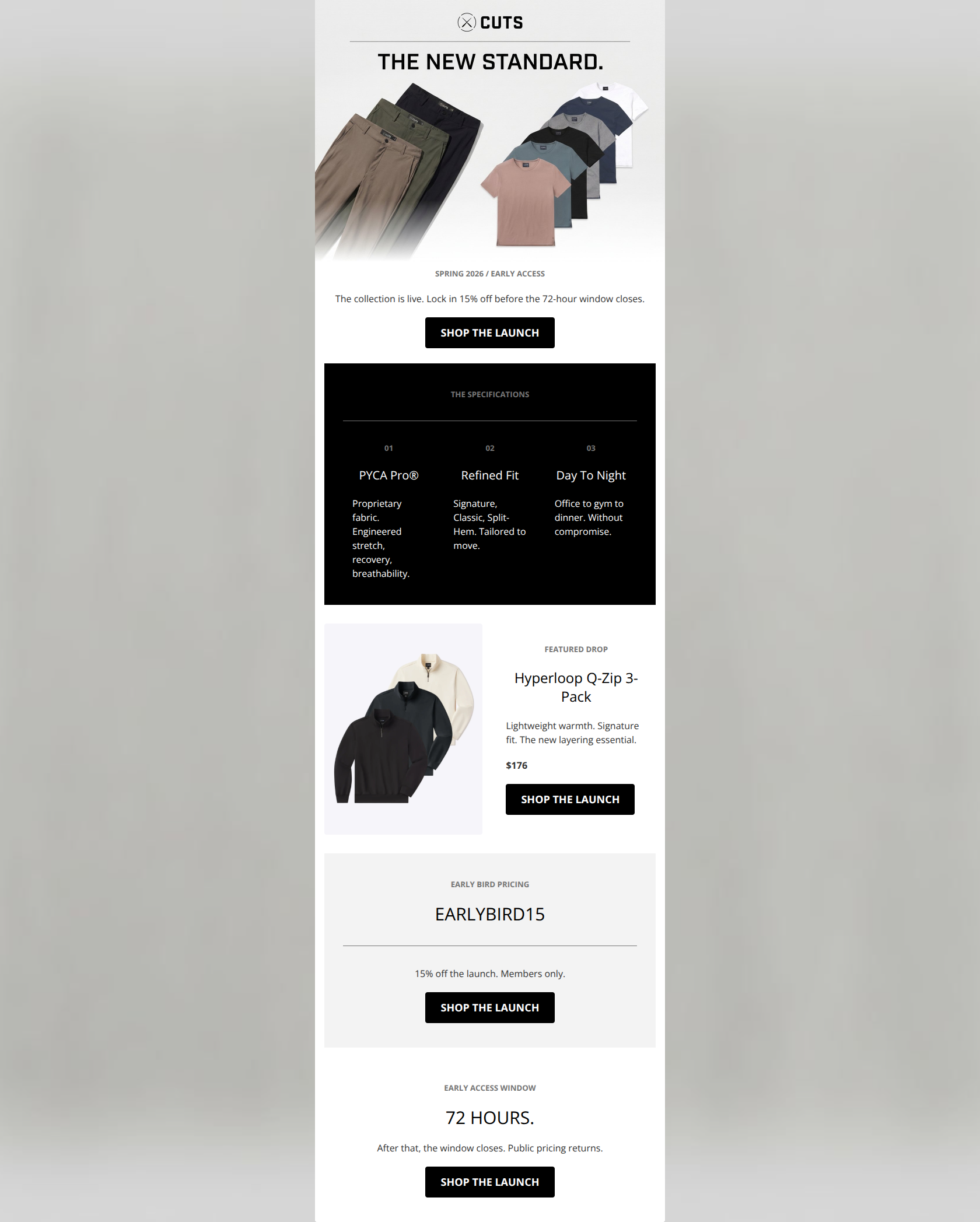Email design: Just Landed. Early Bird Pricing Inside.