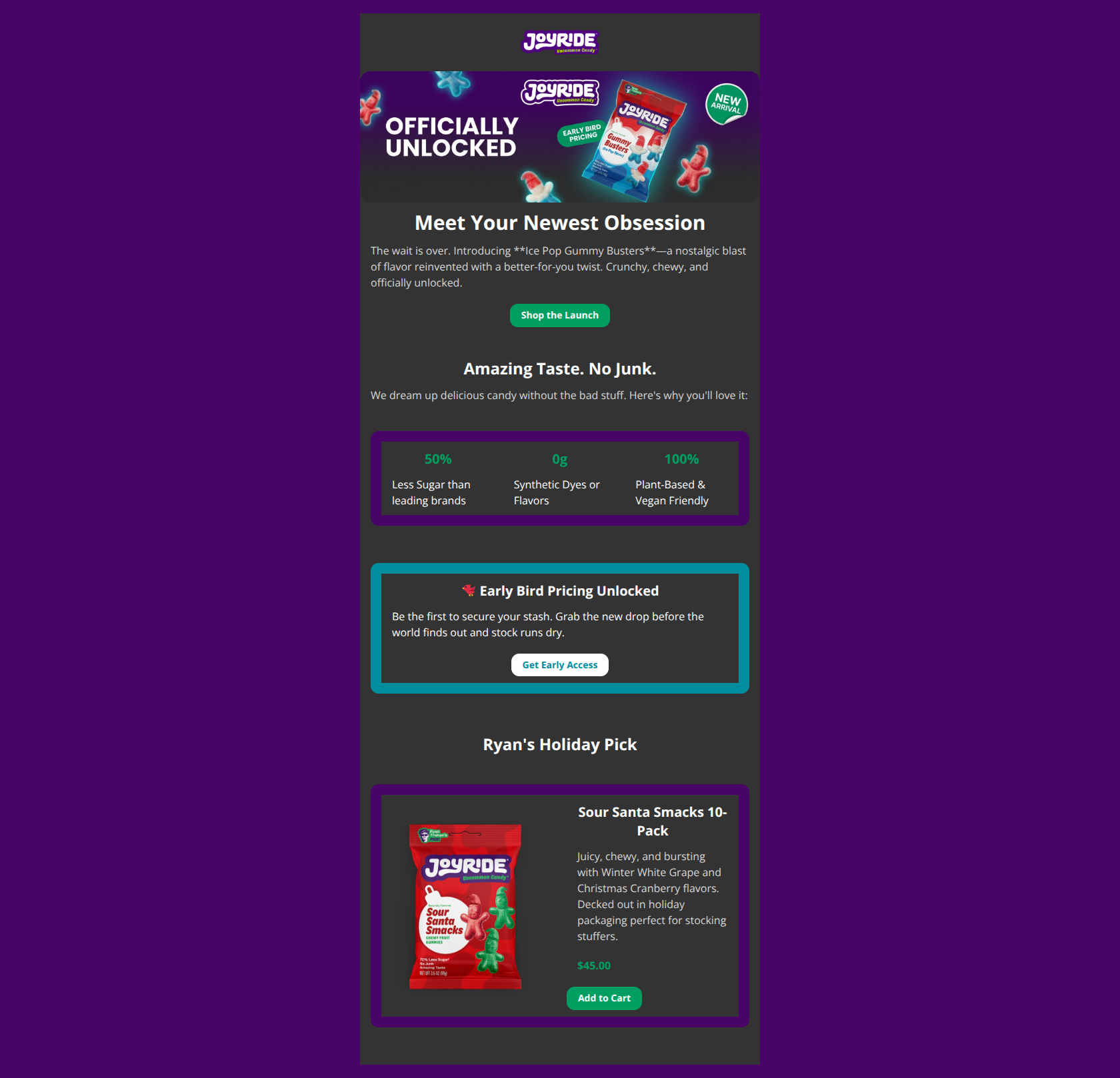 Email design: Sweet Launch! Early Bird Candy Drop π¬