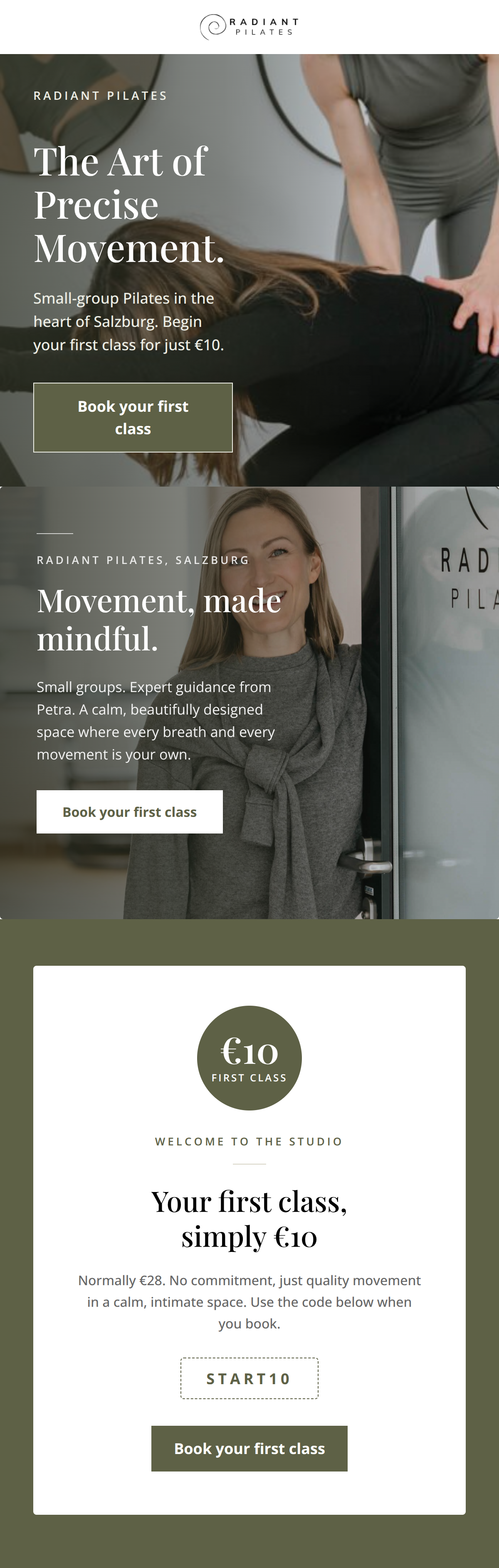 Email design: Welcome. Your first class is €10.