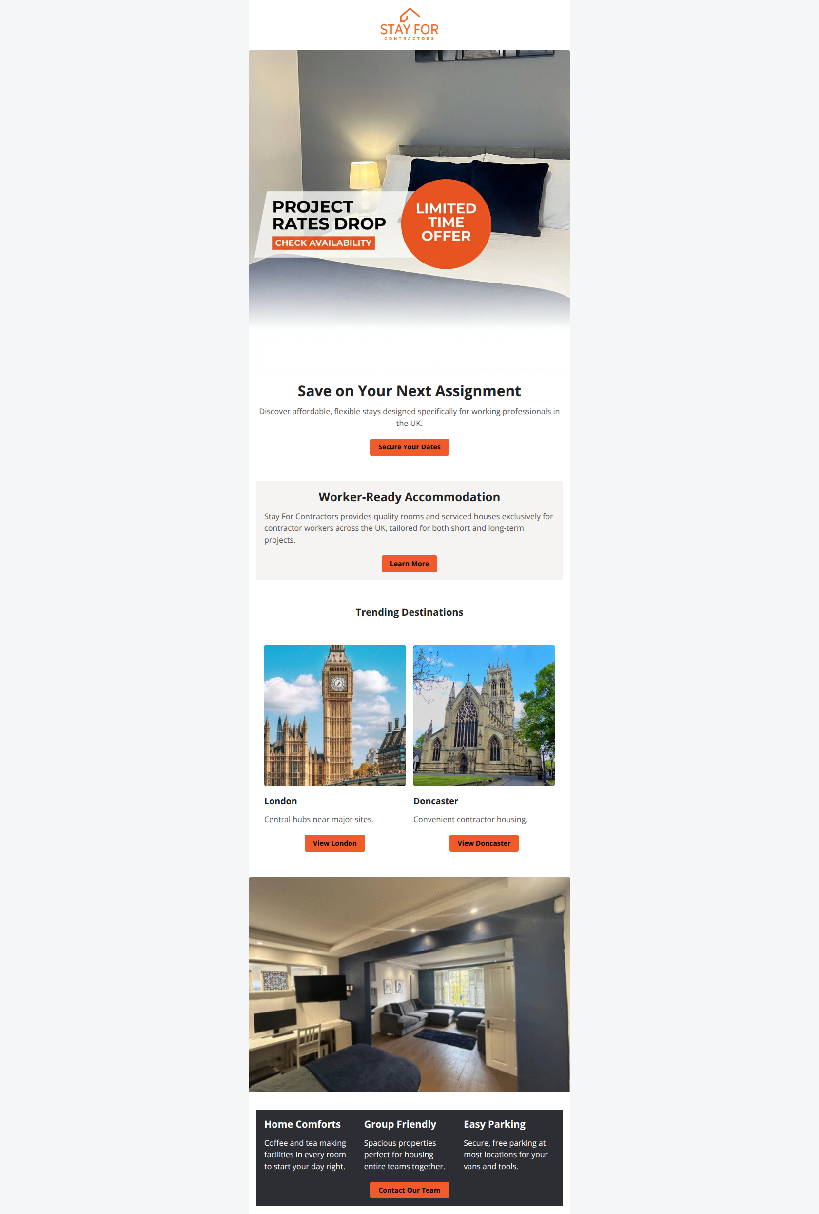 Email design: Exclusive Savings on Contractor Stays