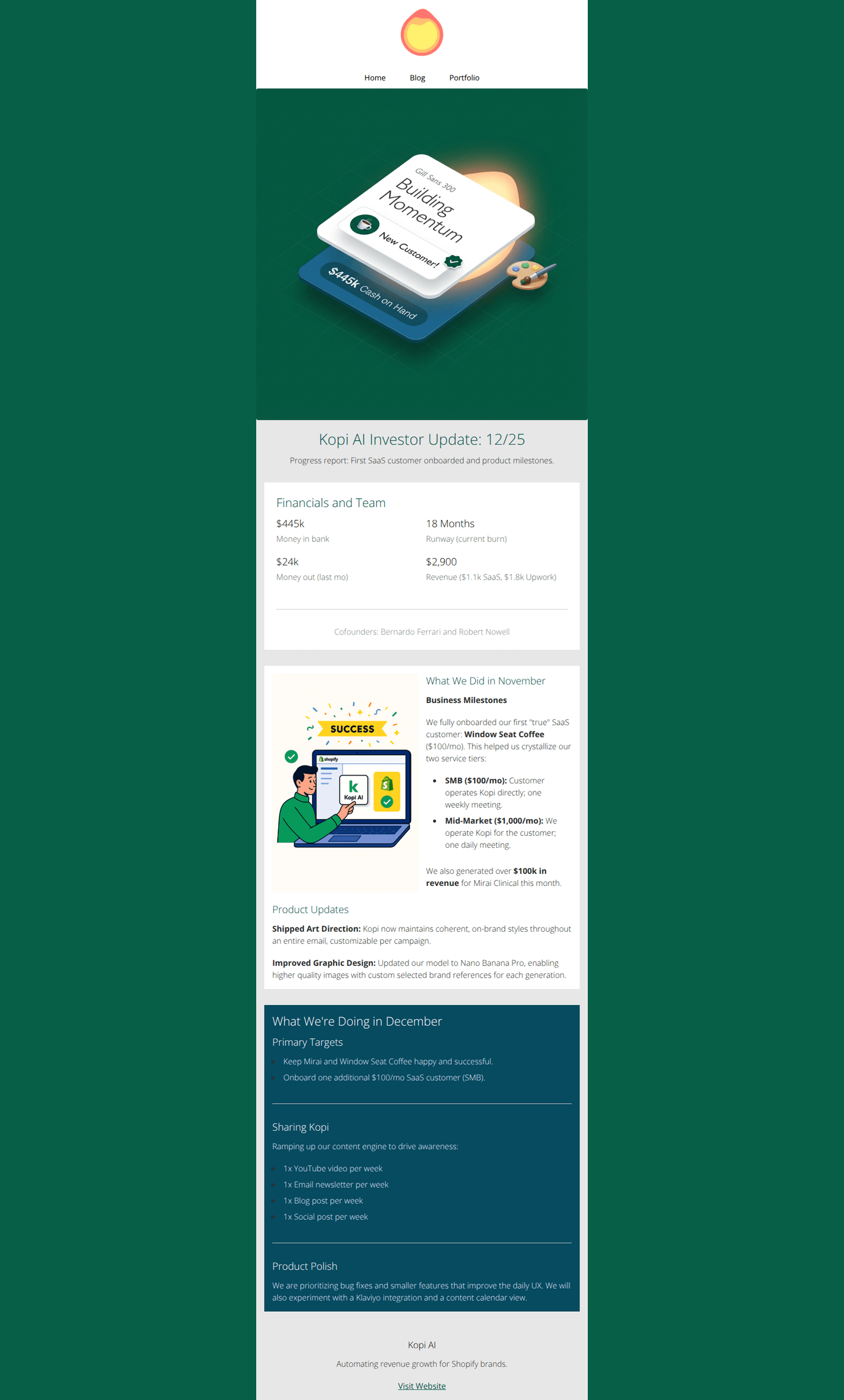 Email design: First SaaS Customer Onboarded ๐
