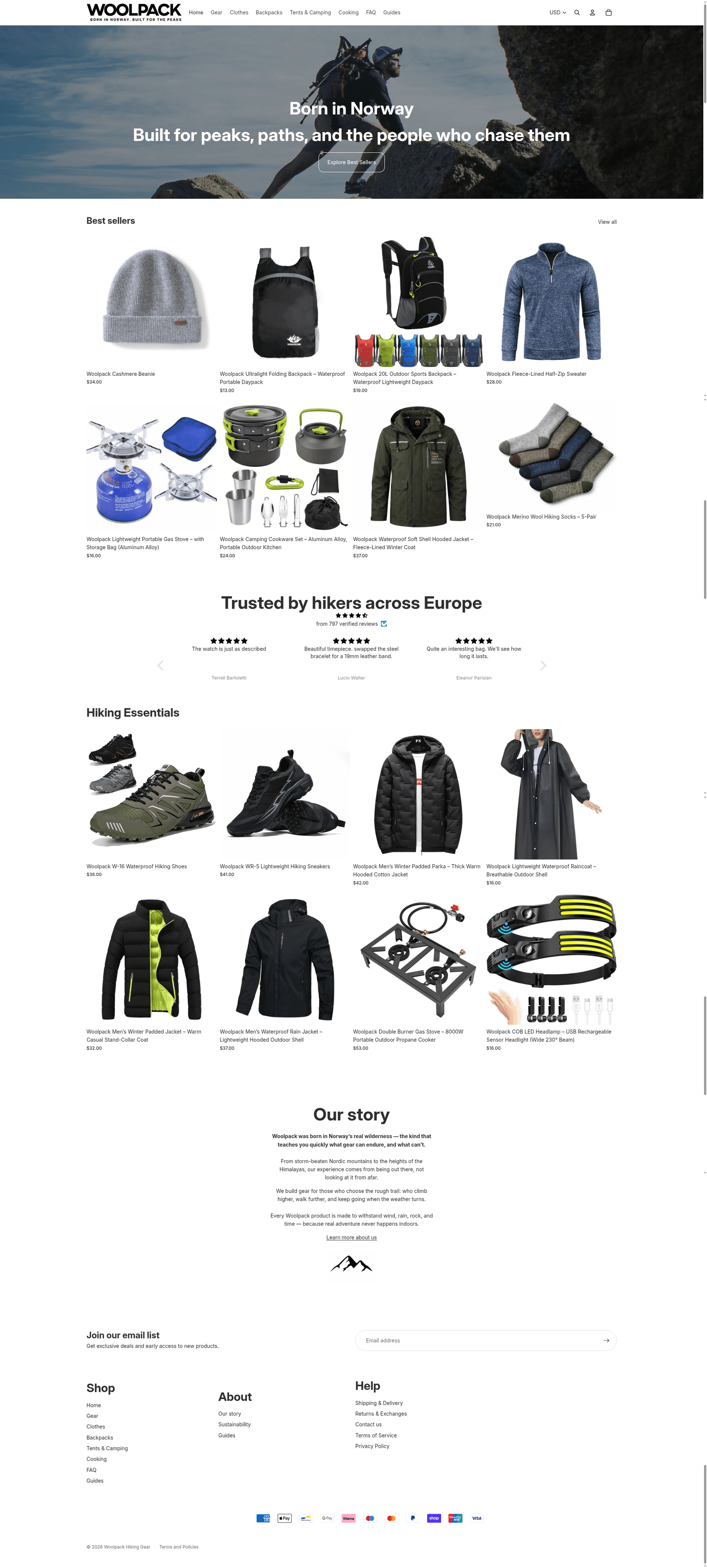 Screenshot of Woolpack Hiking Gear