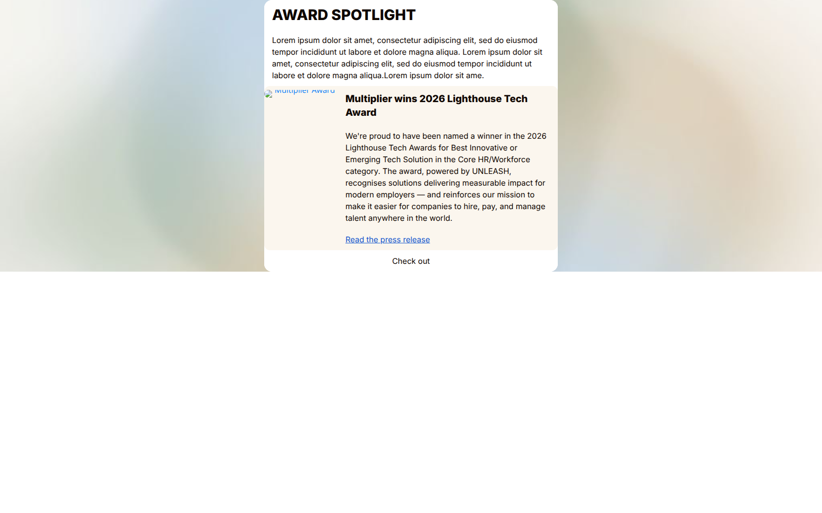 Email design: We won! 2026 Lighthouse Tech Award ๐