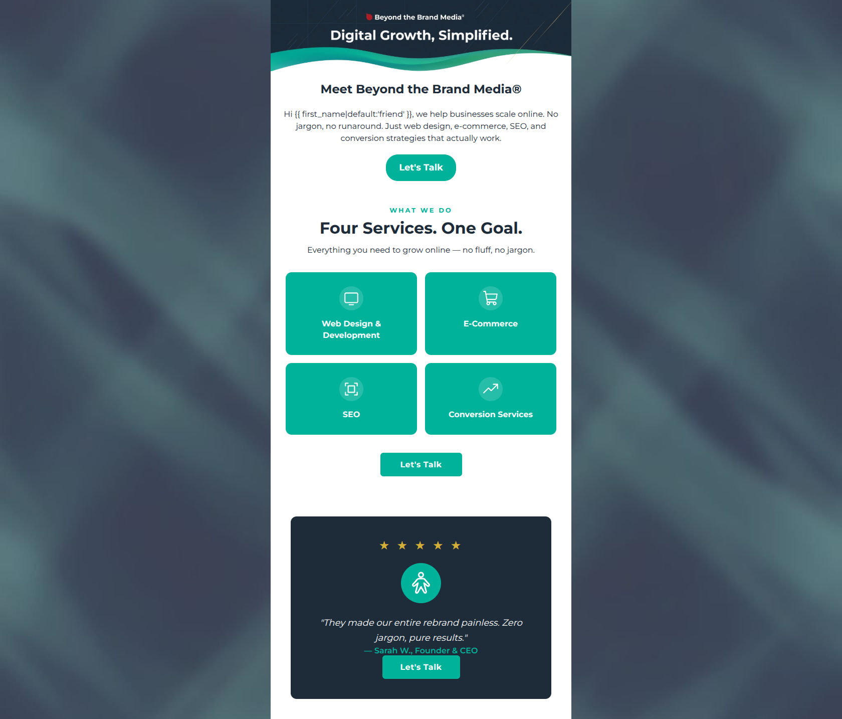 Email design: We make digital growth simple.