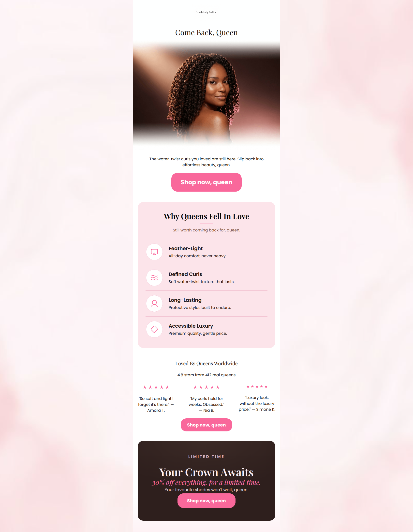 Email design: Your crown's still waiting, queen 👑