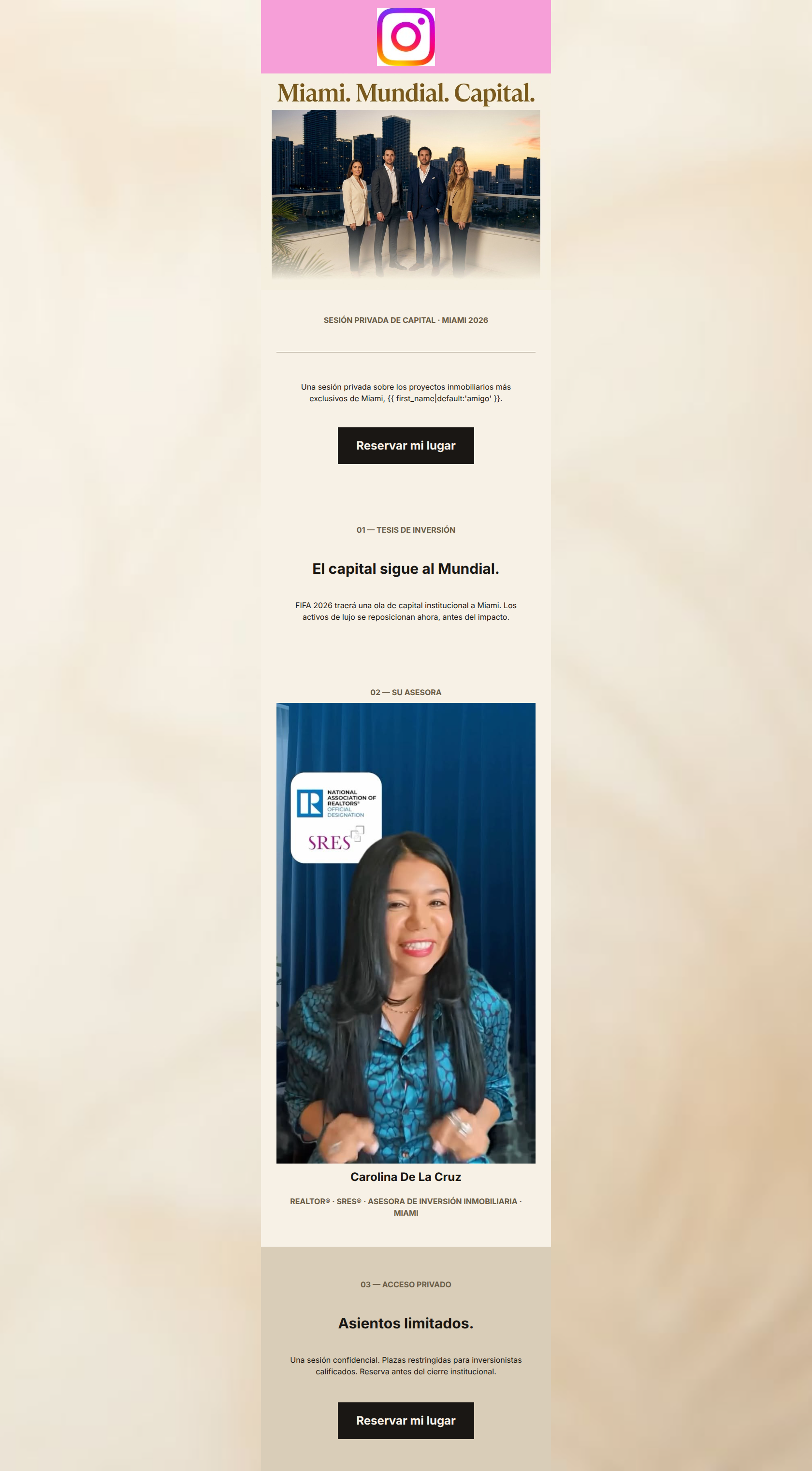 Email design: Miami 2026: el capital llega con el Mundial