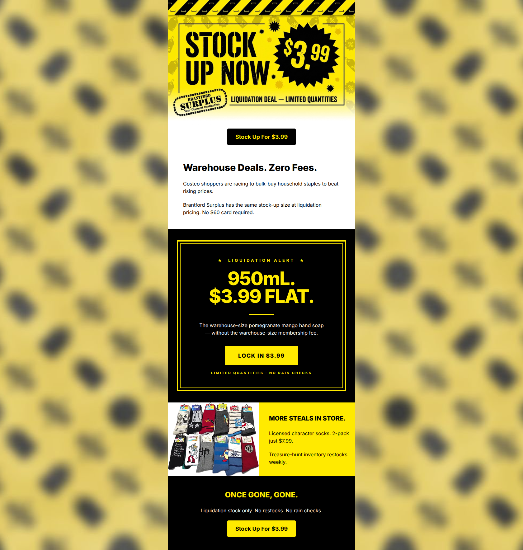 Email design: Warehouse deals without the membership fee