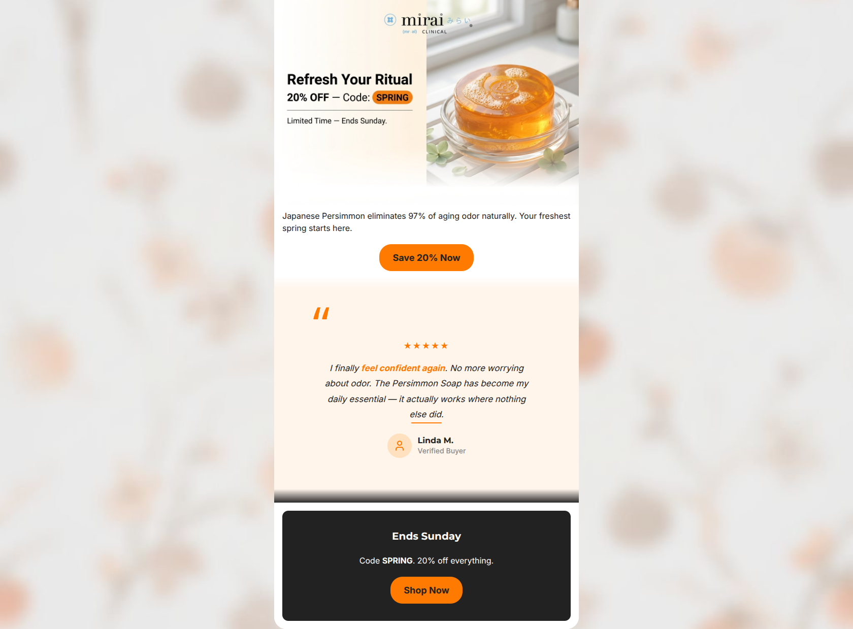 Email design: 20% off ends Sunday — code SPRING