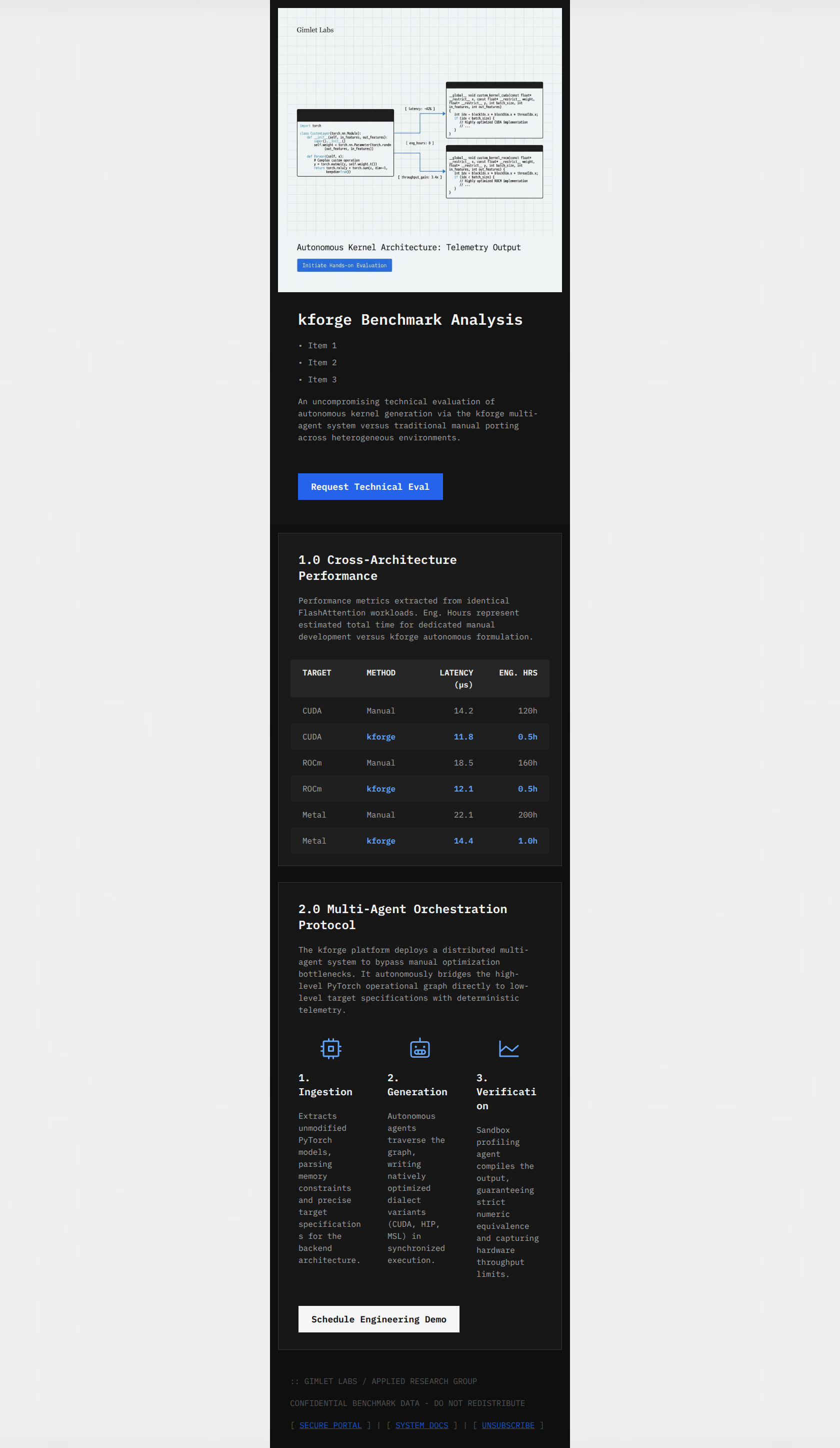 Email design: kforge Benchmarks: Autonomous vs Manual Kernel Por