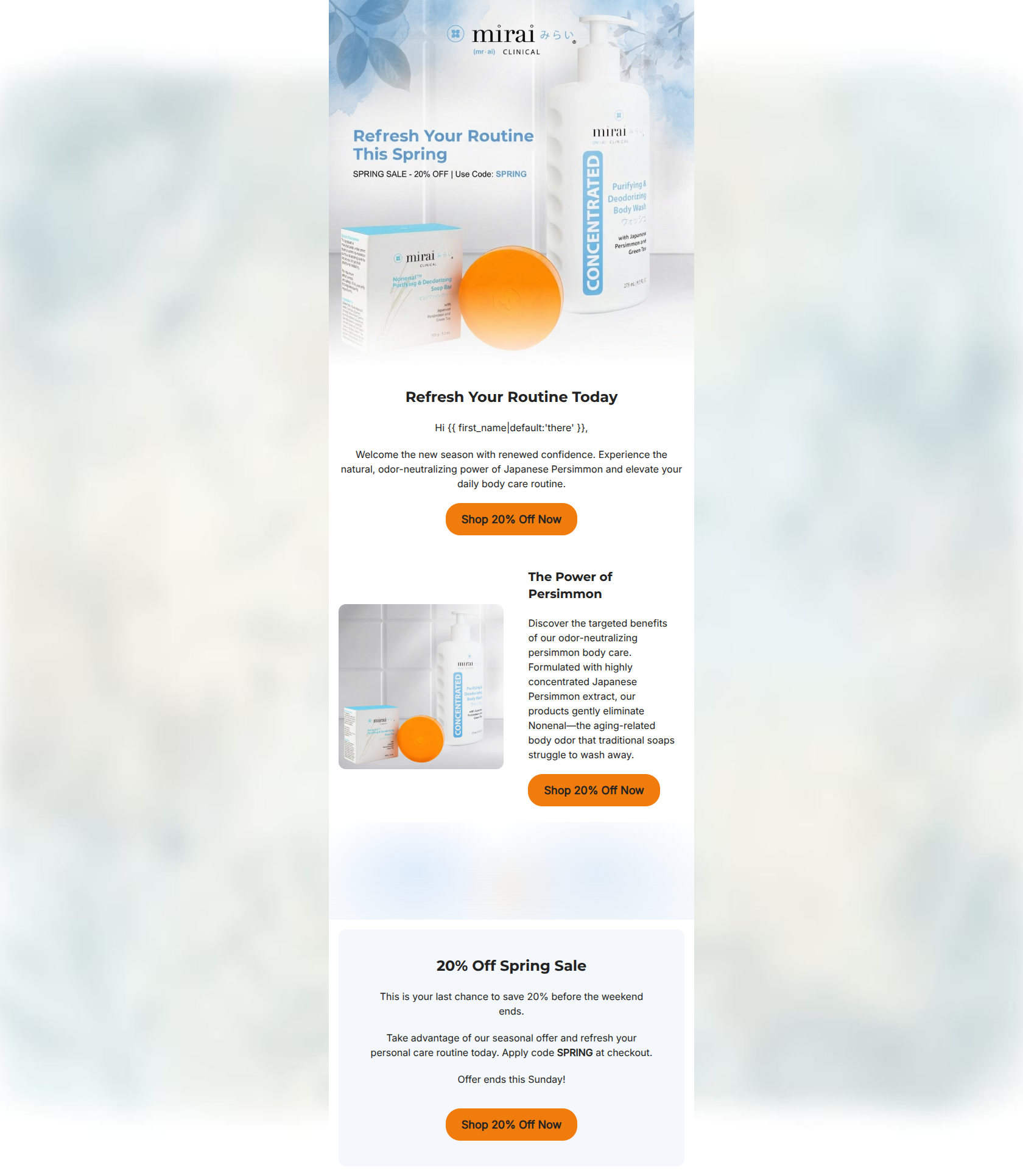 Email design: 20% Off Spring Sale: Refresh Your Routine Today