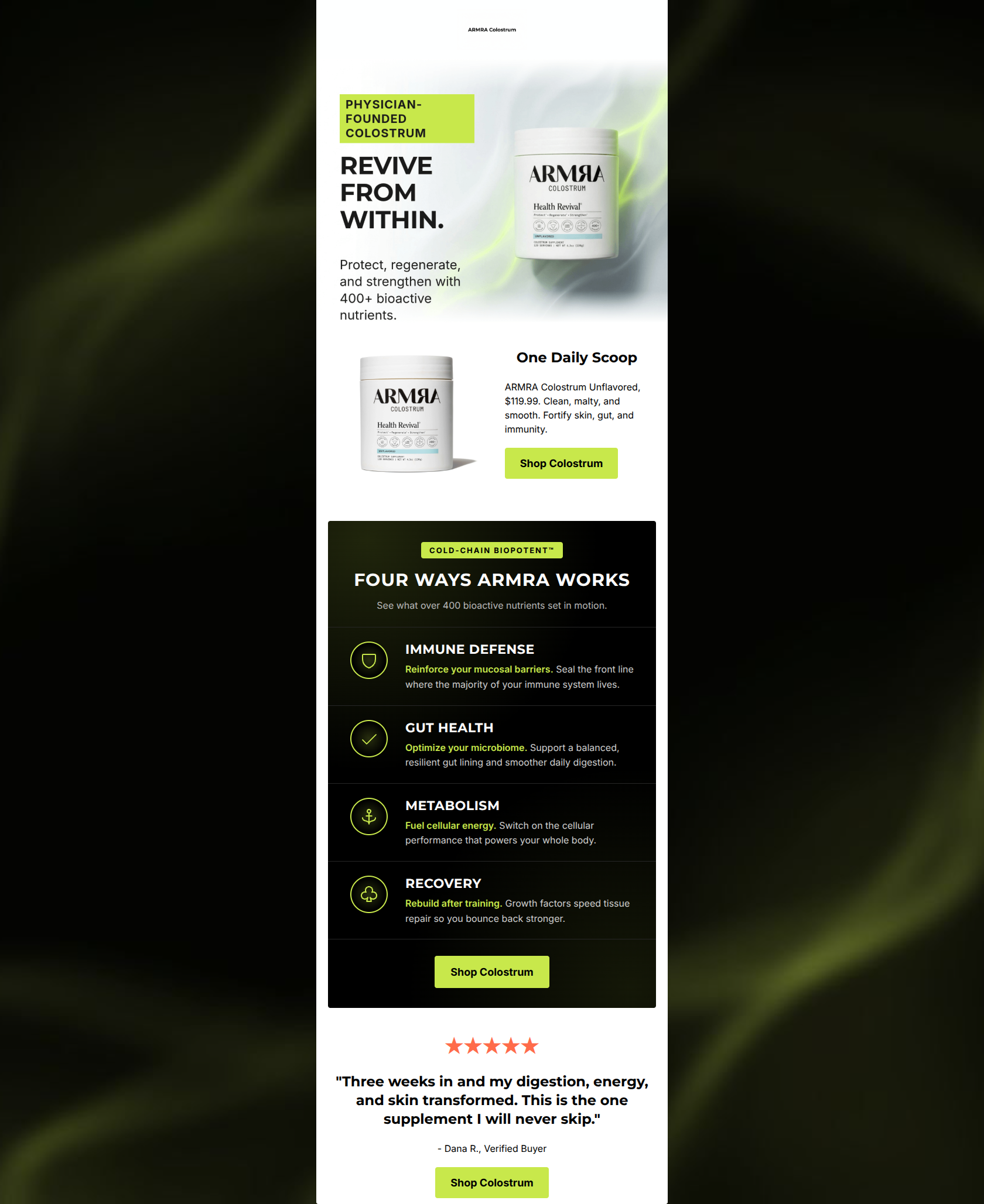 Email design: One scoop. 400+ bioactive nutrients.
