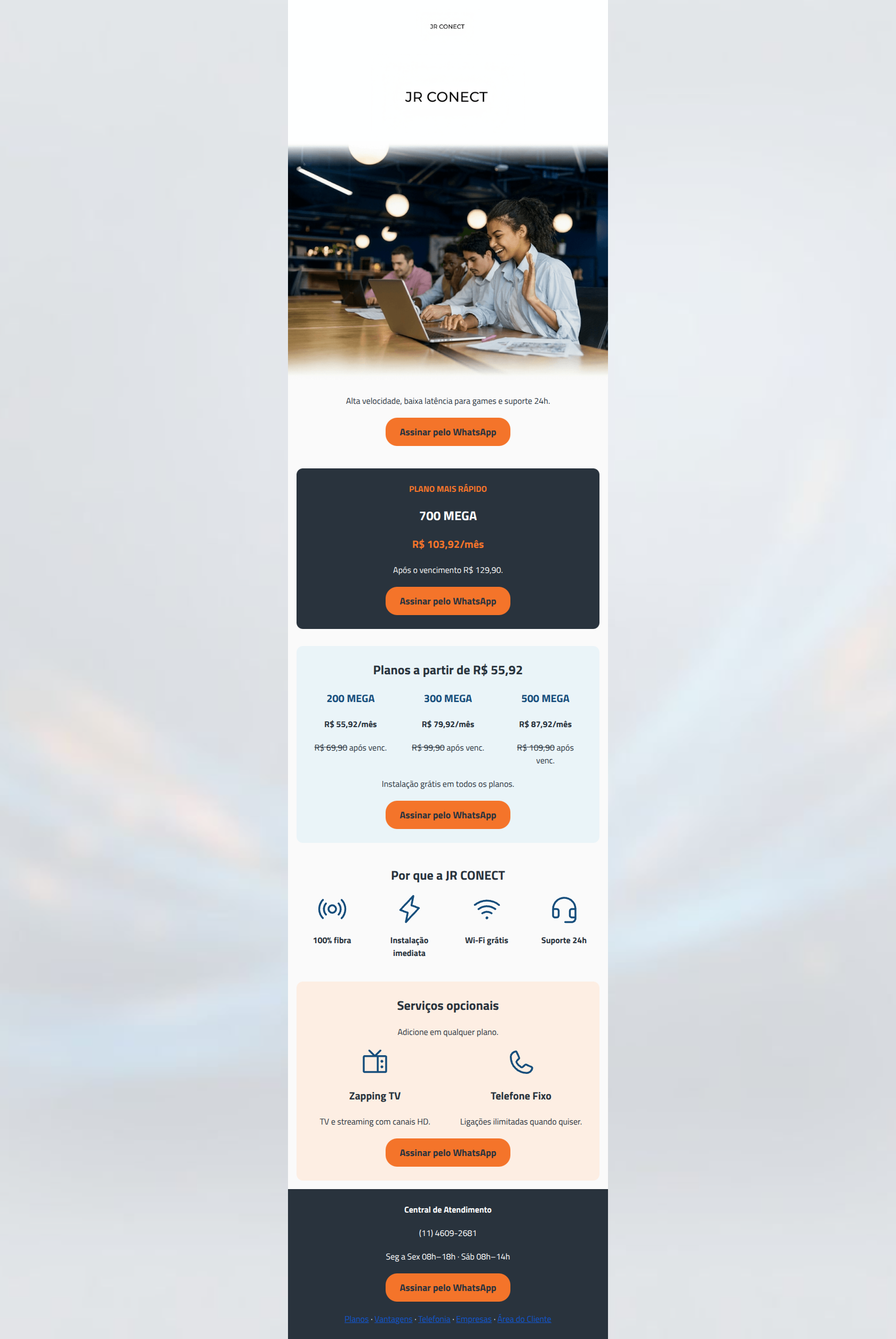 Email design: JR CONECT: fibra pura, zero travamento