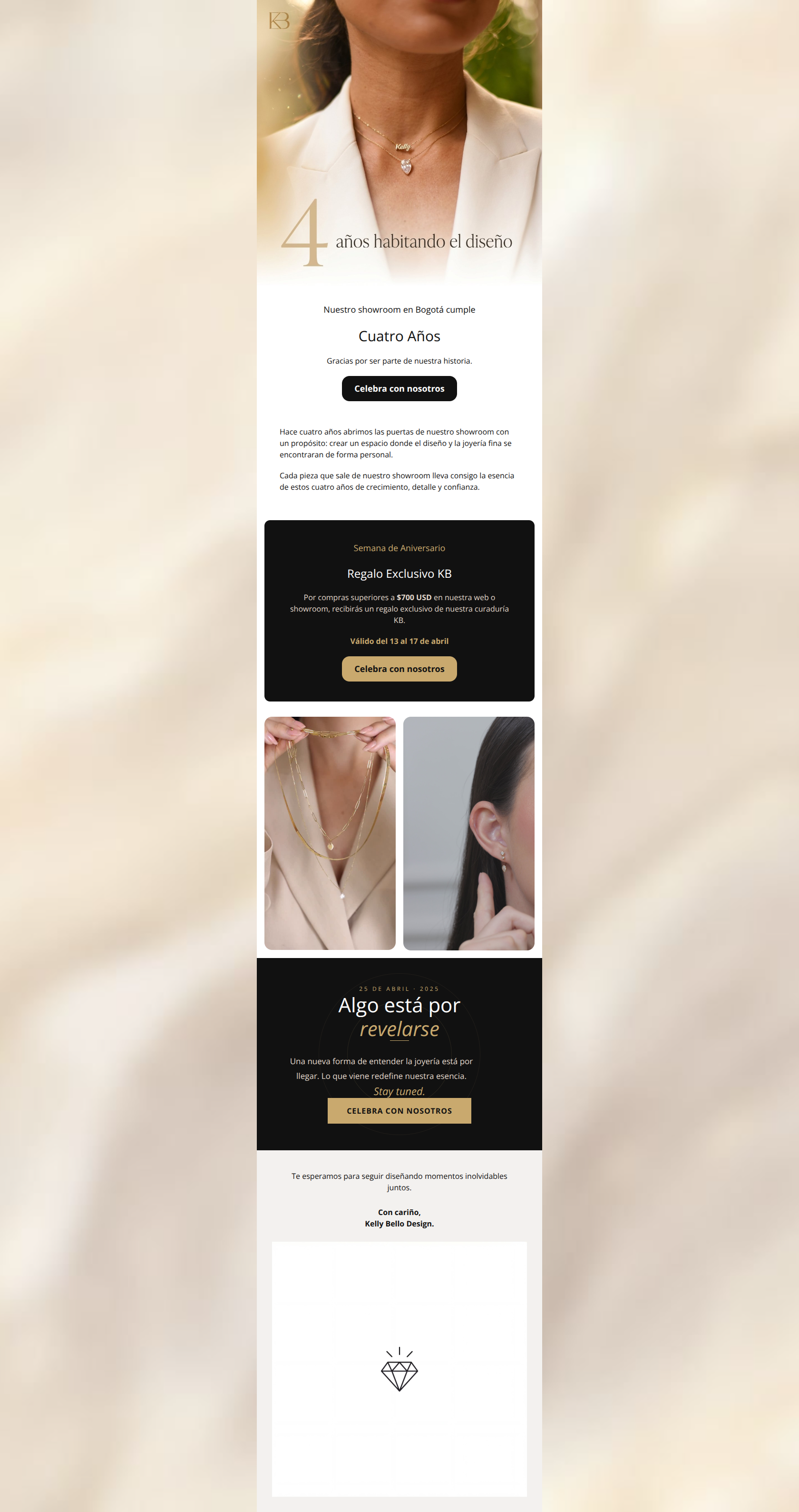 Email design: 4 años de brillo. Algo se revela.