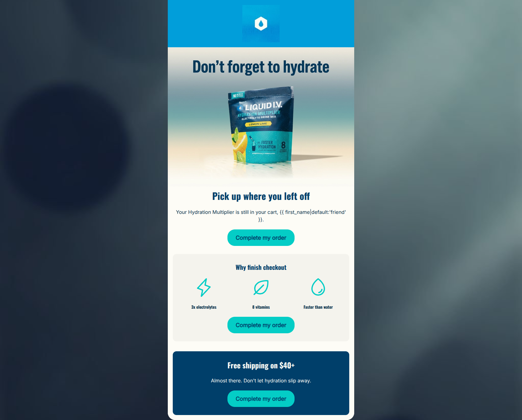 Email design: You left your hydration behind