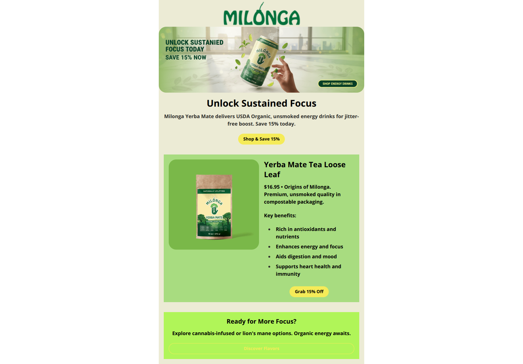 Email design: 15% Off: Focus Fuel is Here ๐ฟ