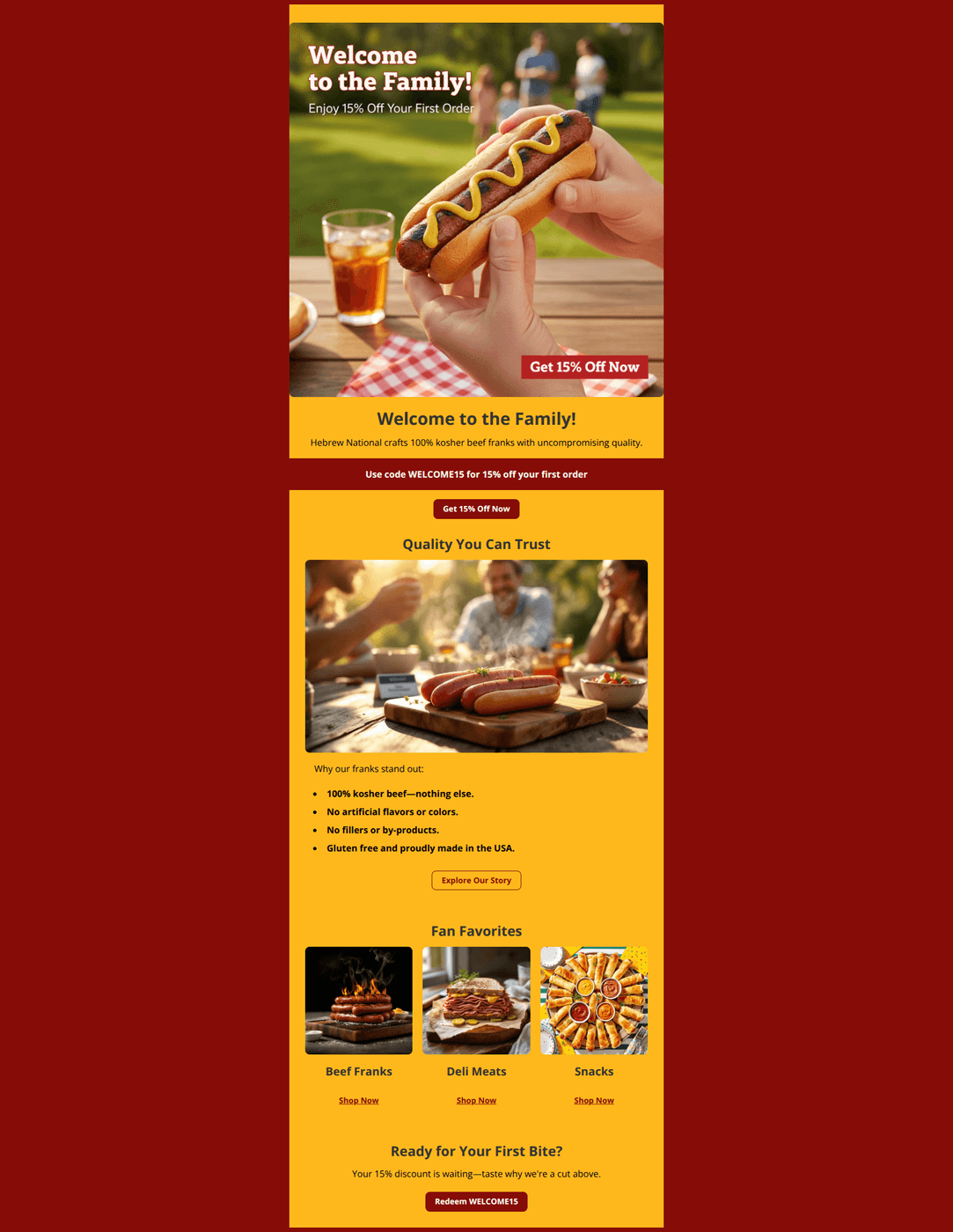 Email design: Welcome! Your 15% Off Awaits π