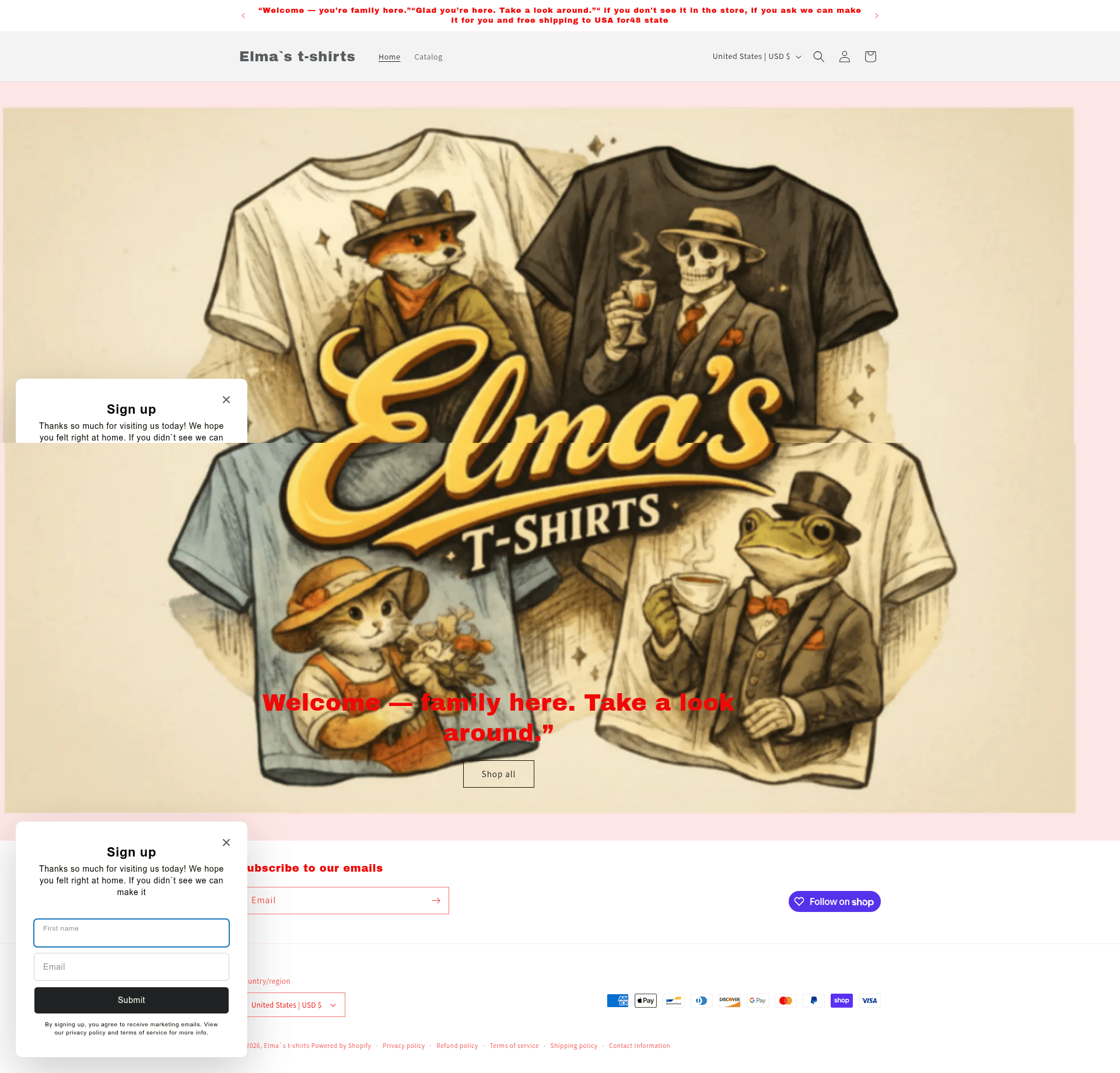 Screenshot of Elma's T-shirts