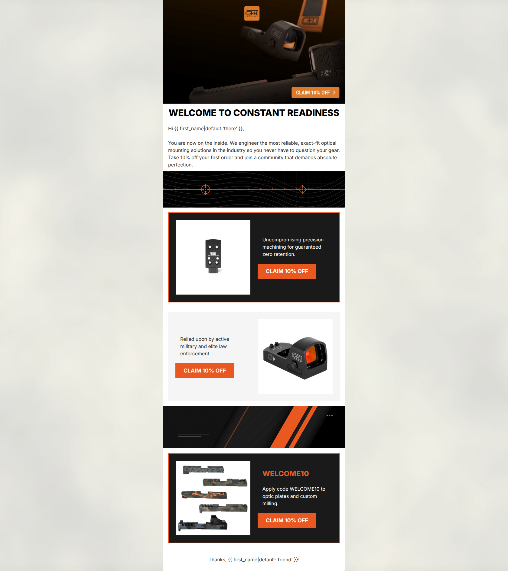 Email design: Welcome to the #BoomSquad. Here is 10% off.