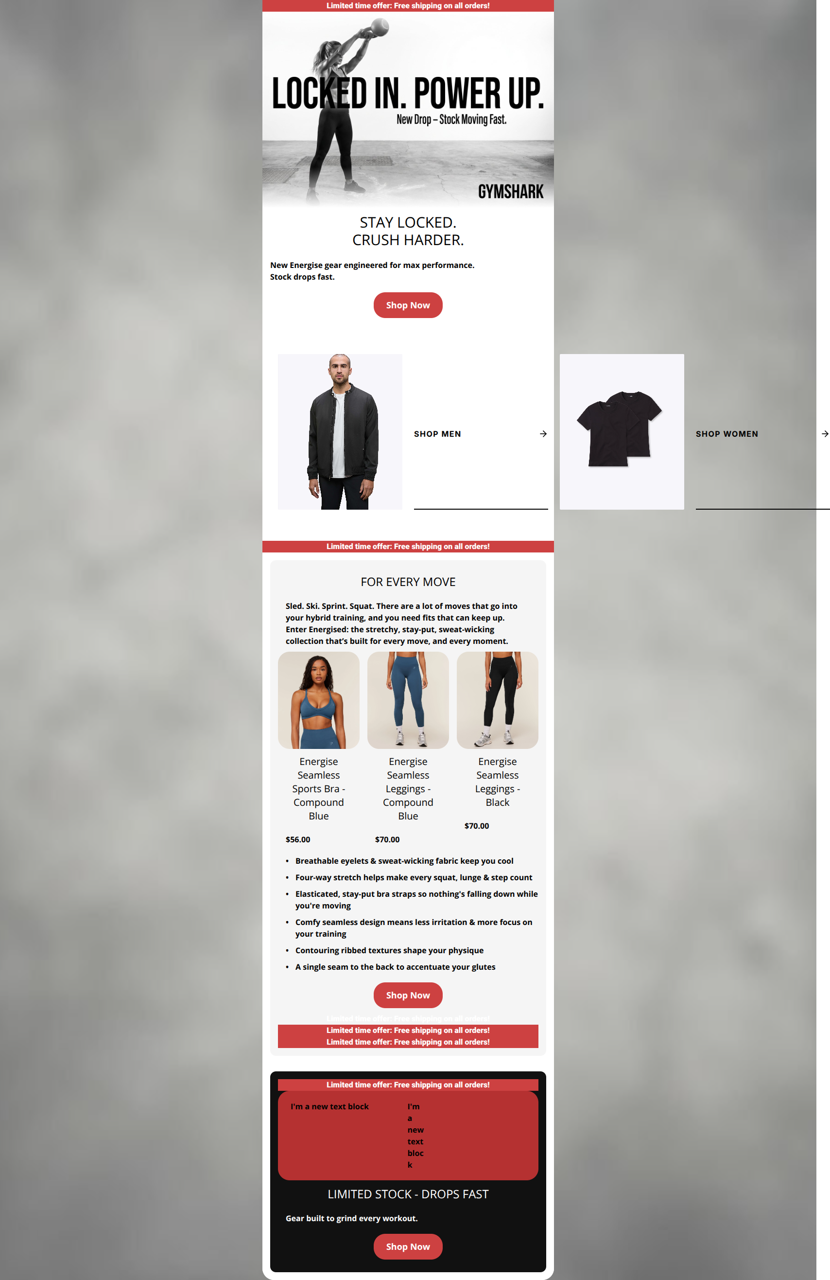 Email design: New Energise Drop Live
