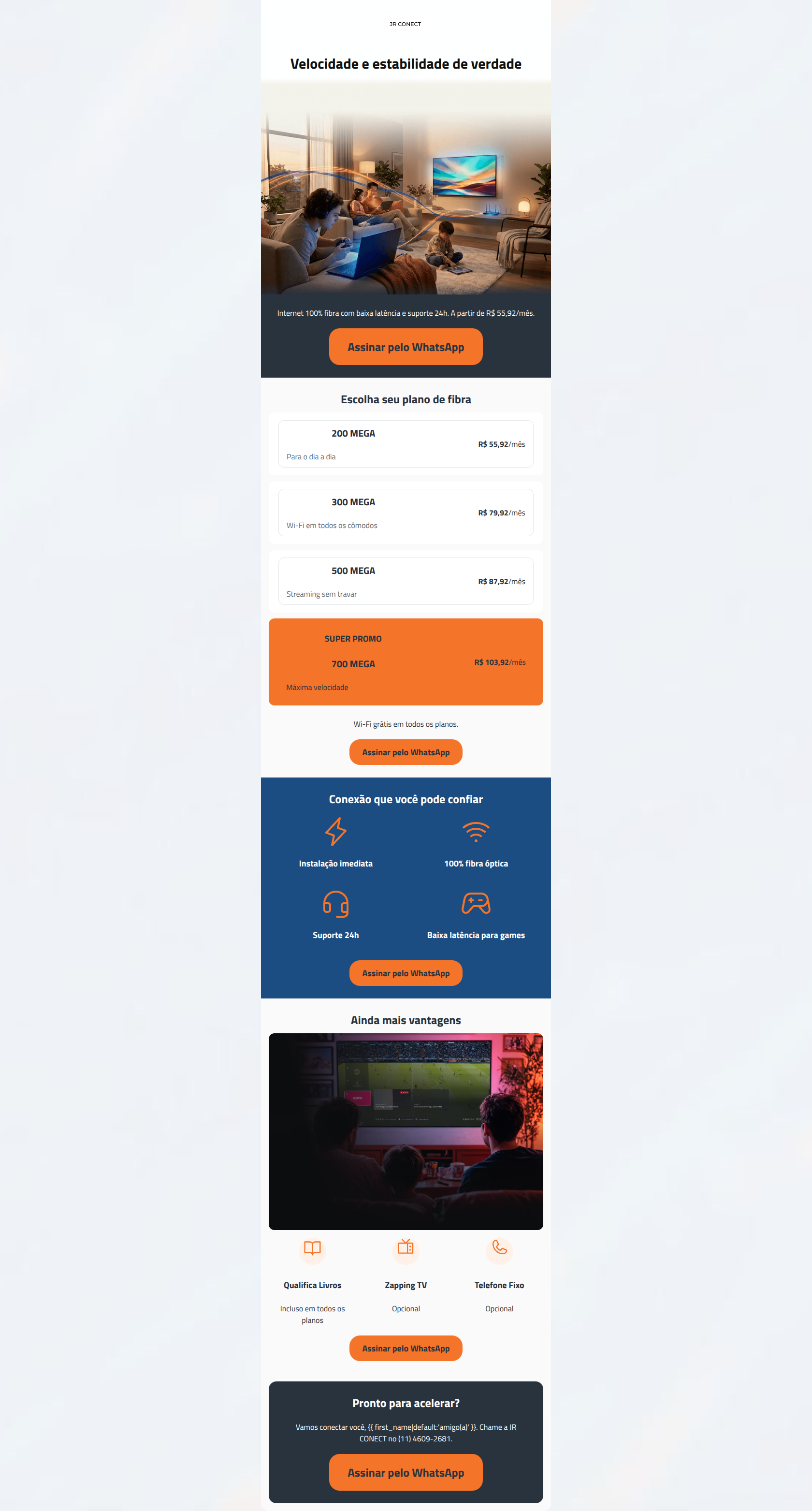 Email design: Fibra óptica de verdade a partir de R$ 55,92