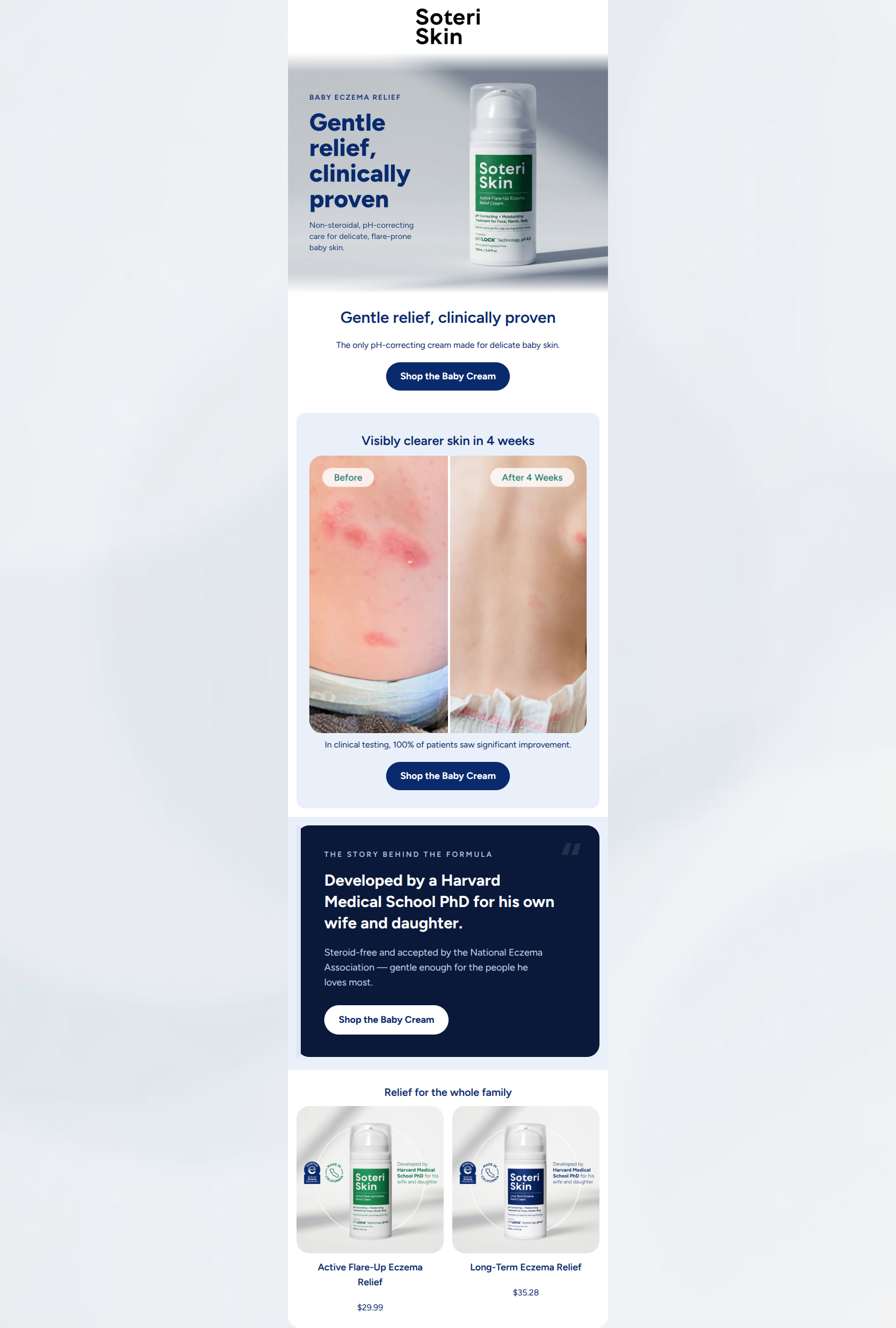 Email design: Gentle, clinically proven relief for baby eczema