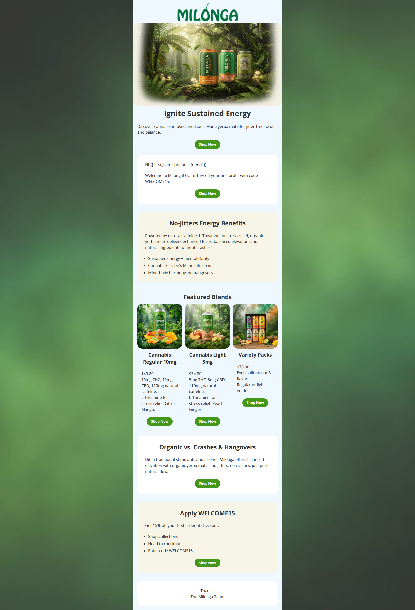 Email design: Welcome! 15% Off First Order (Clone)