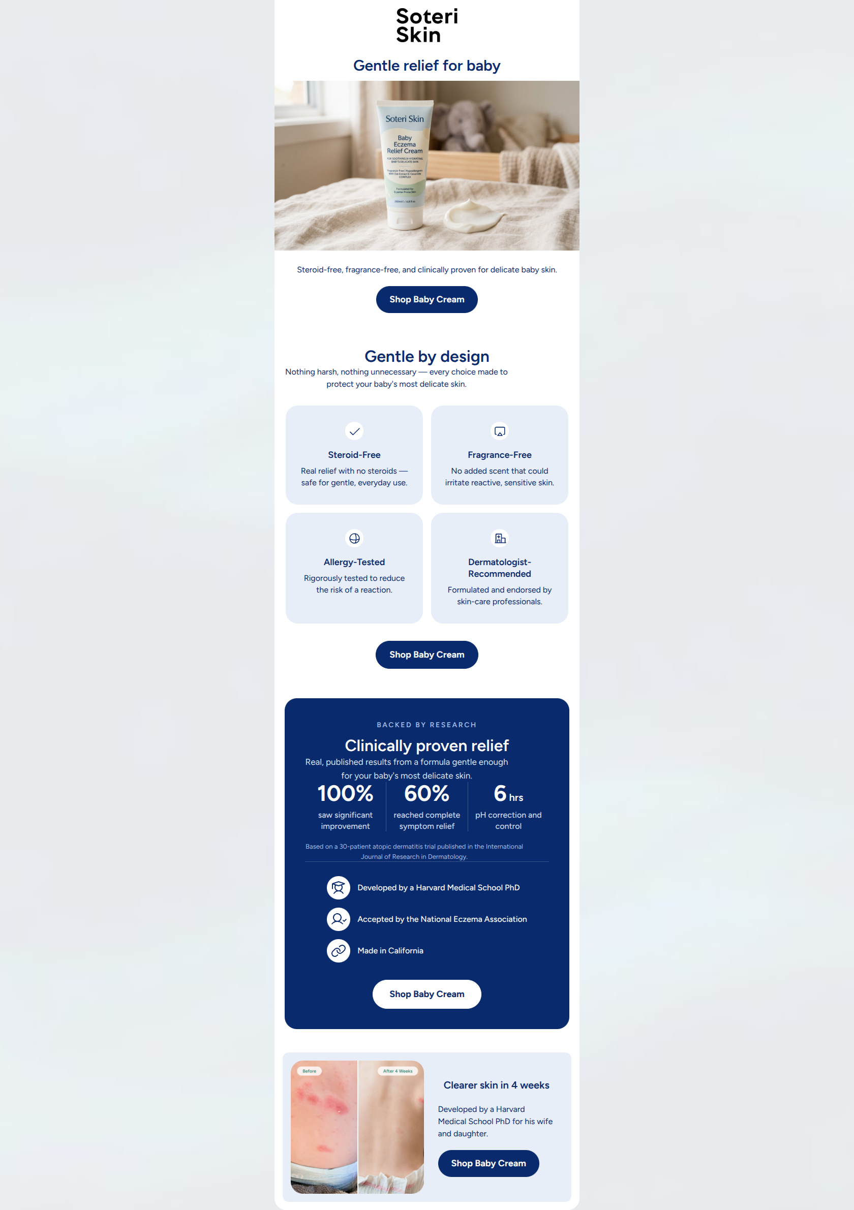 Email design: Gentle, proven eczema relief for baby's skin