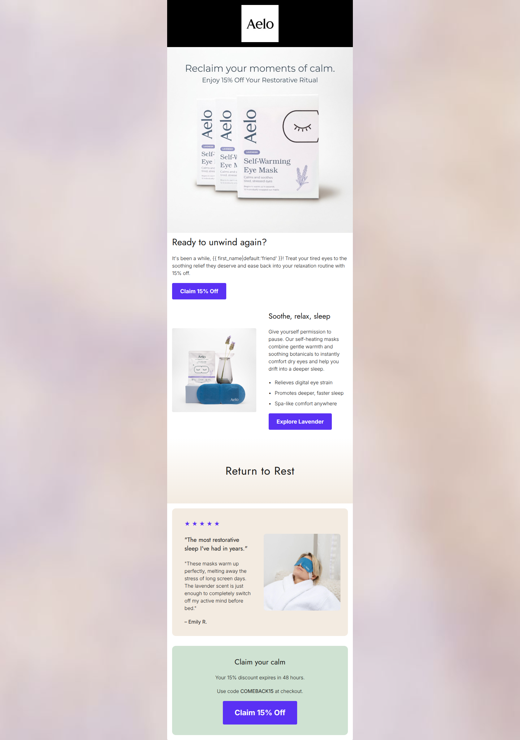 Email design: We've missed you (here's 15% off) ☁️