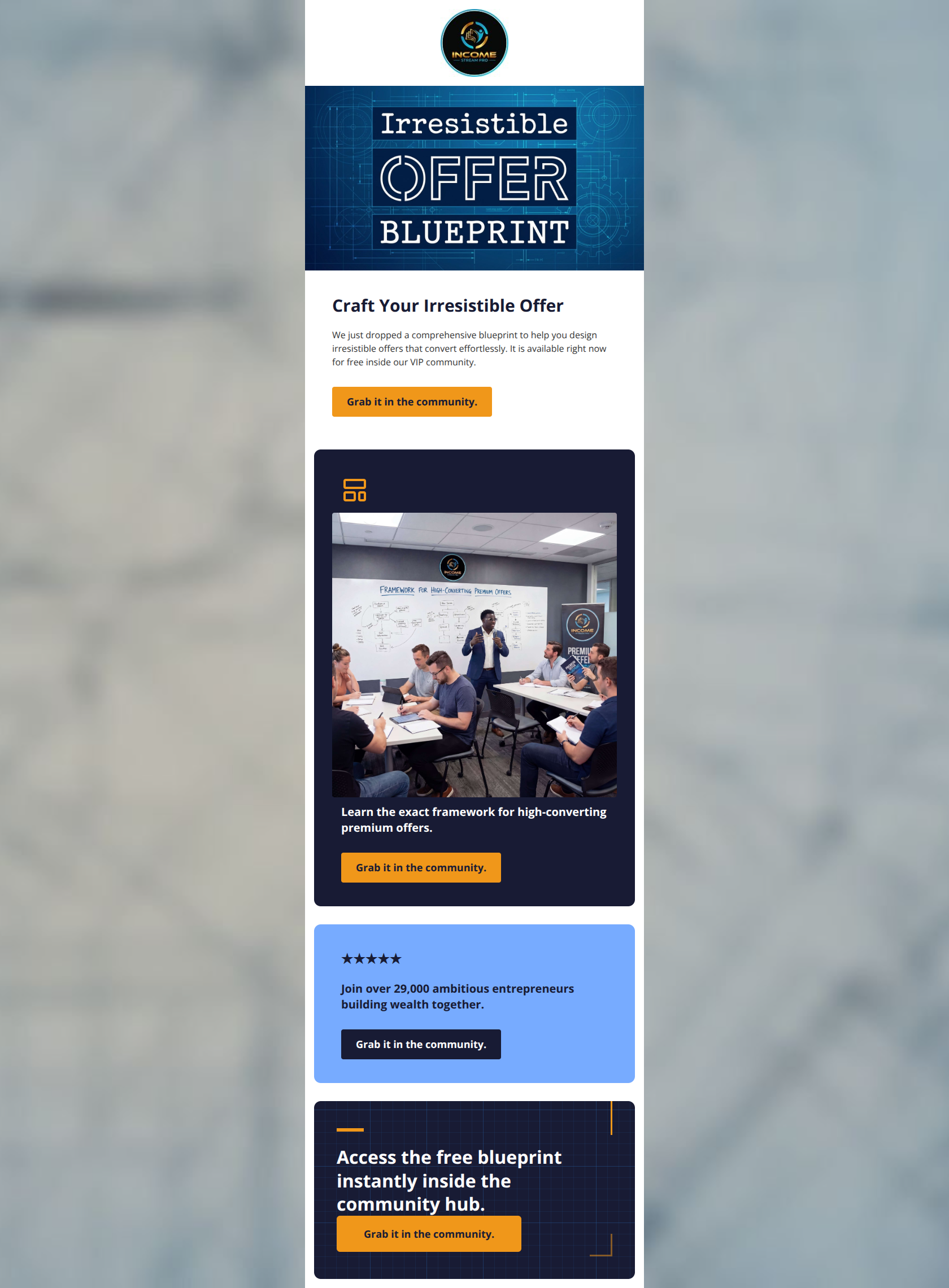 Email design: Resource drop for you: Irresistible Offer Blueprin