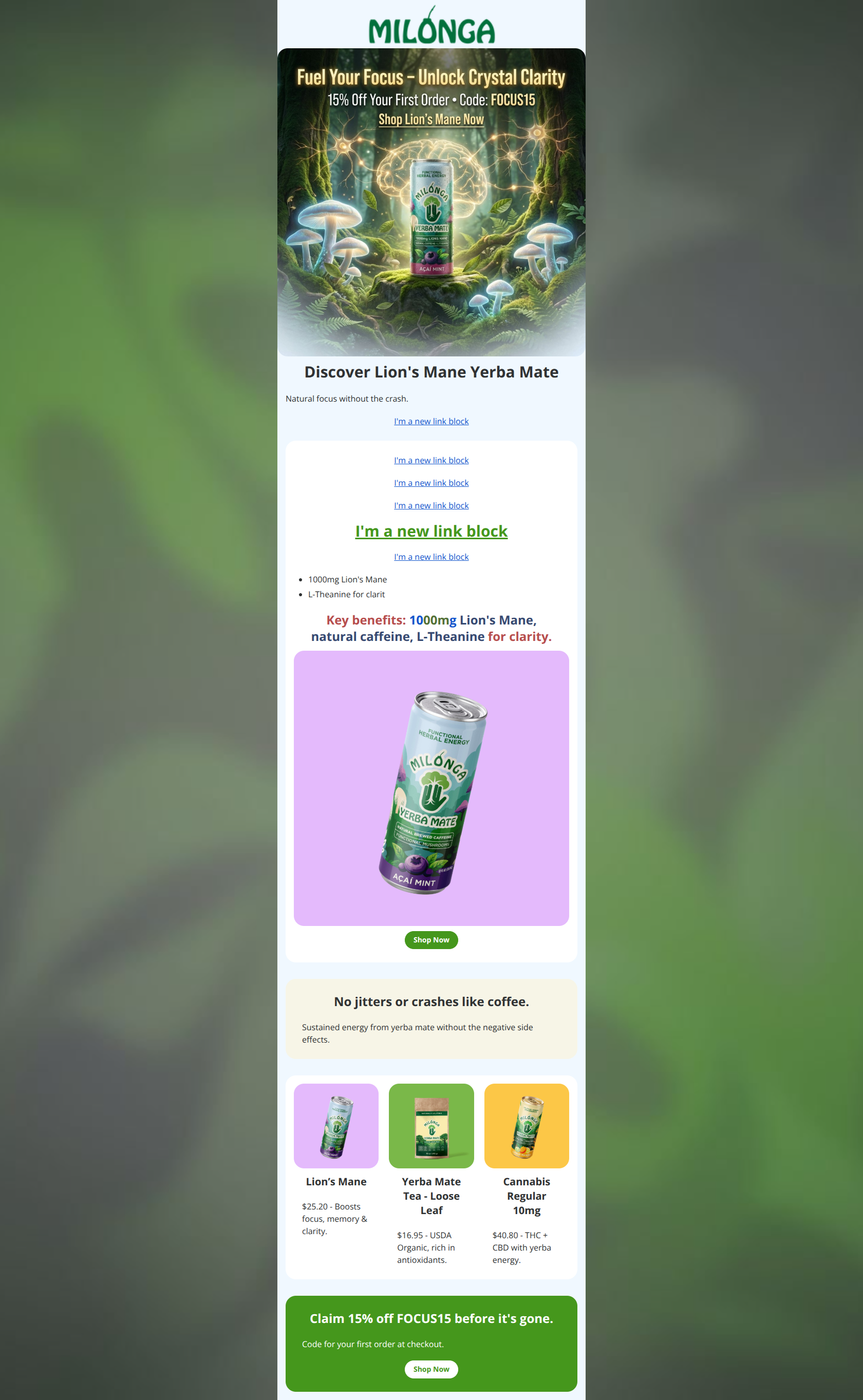 Email design: Fuel Your Focus: Lion's Mane Power