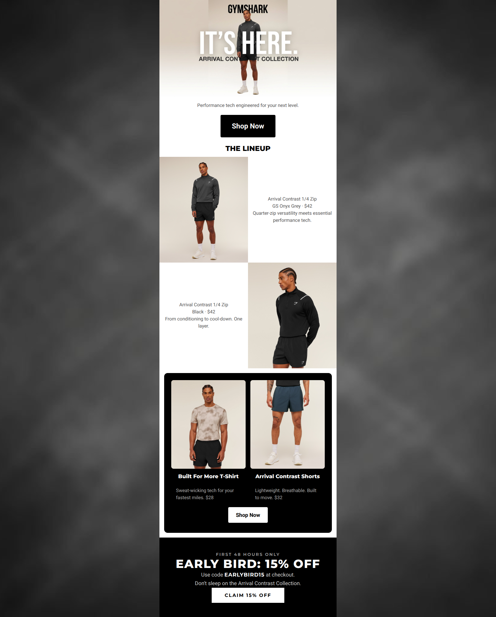 Email design: New collection + 15% off