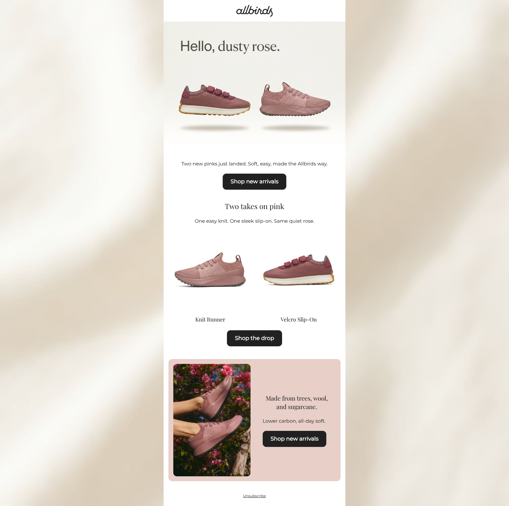 Email design: Fresh drop: dusty rose is here