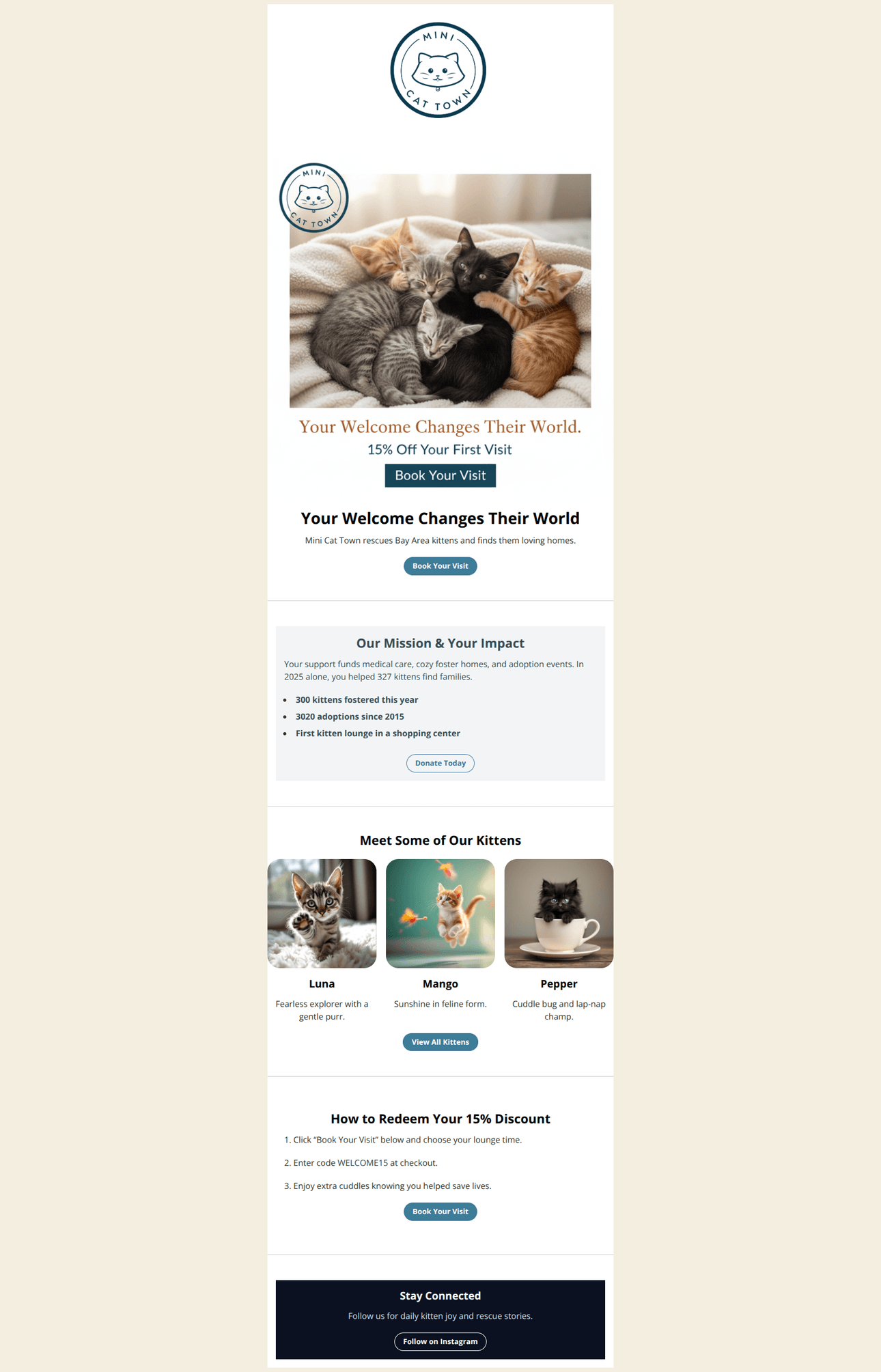 Email design: Your First Cuddle is 15% Off!