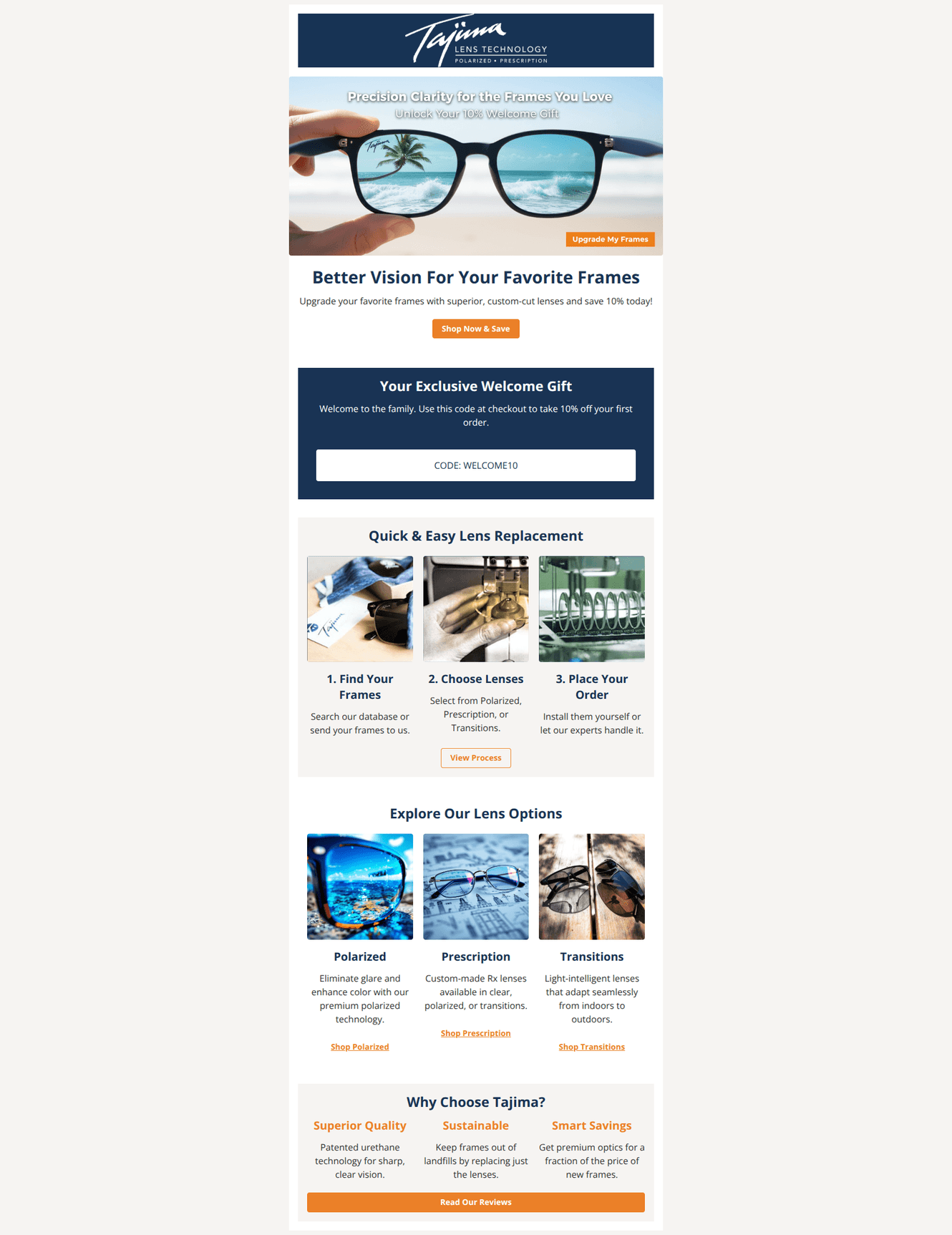 Email design: Welcome to Tajima Direct + Your 10% Off