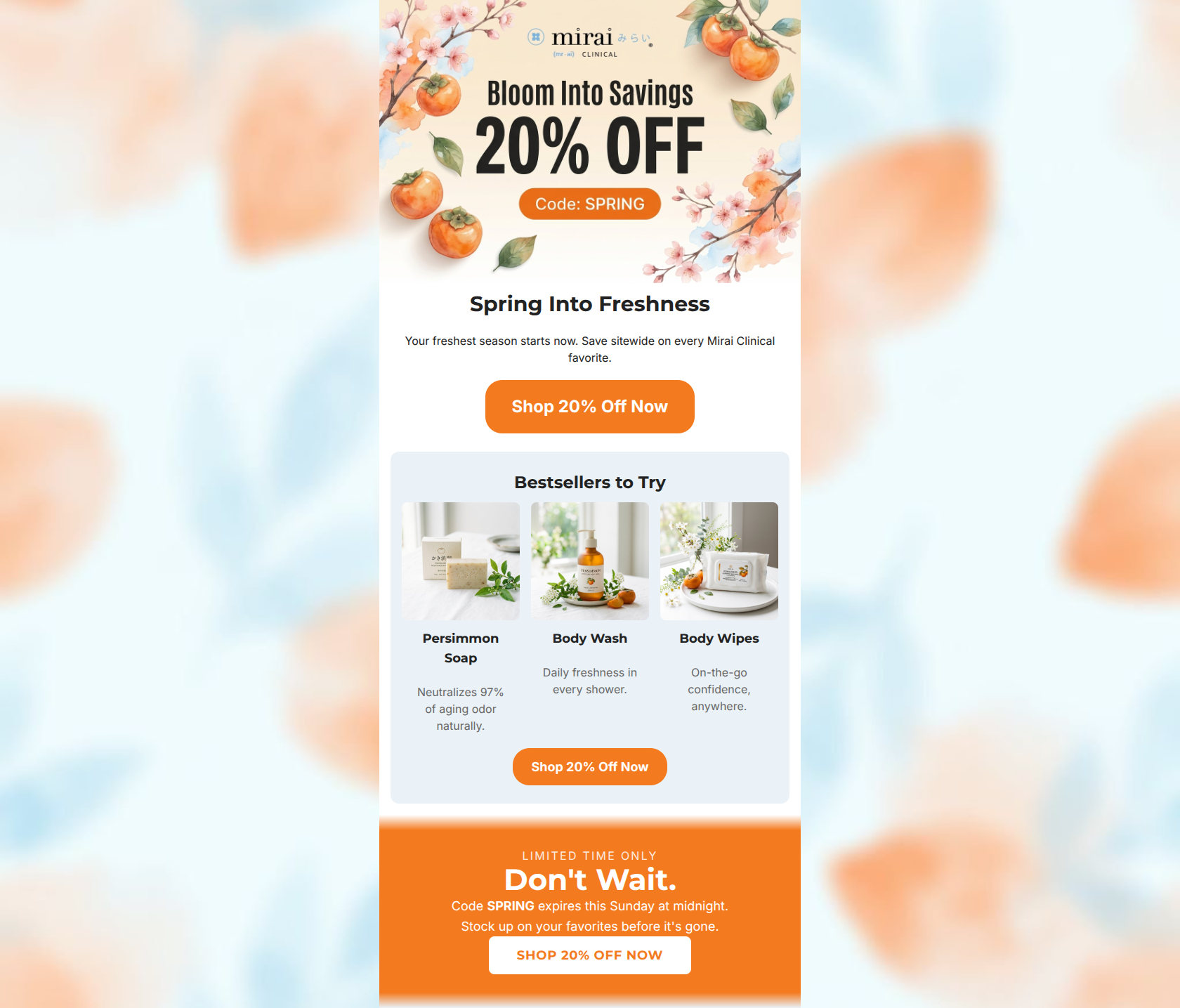 Email design: 20% off ends Sunday — code SPRING