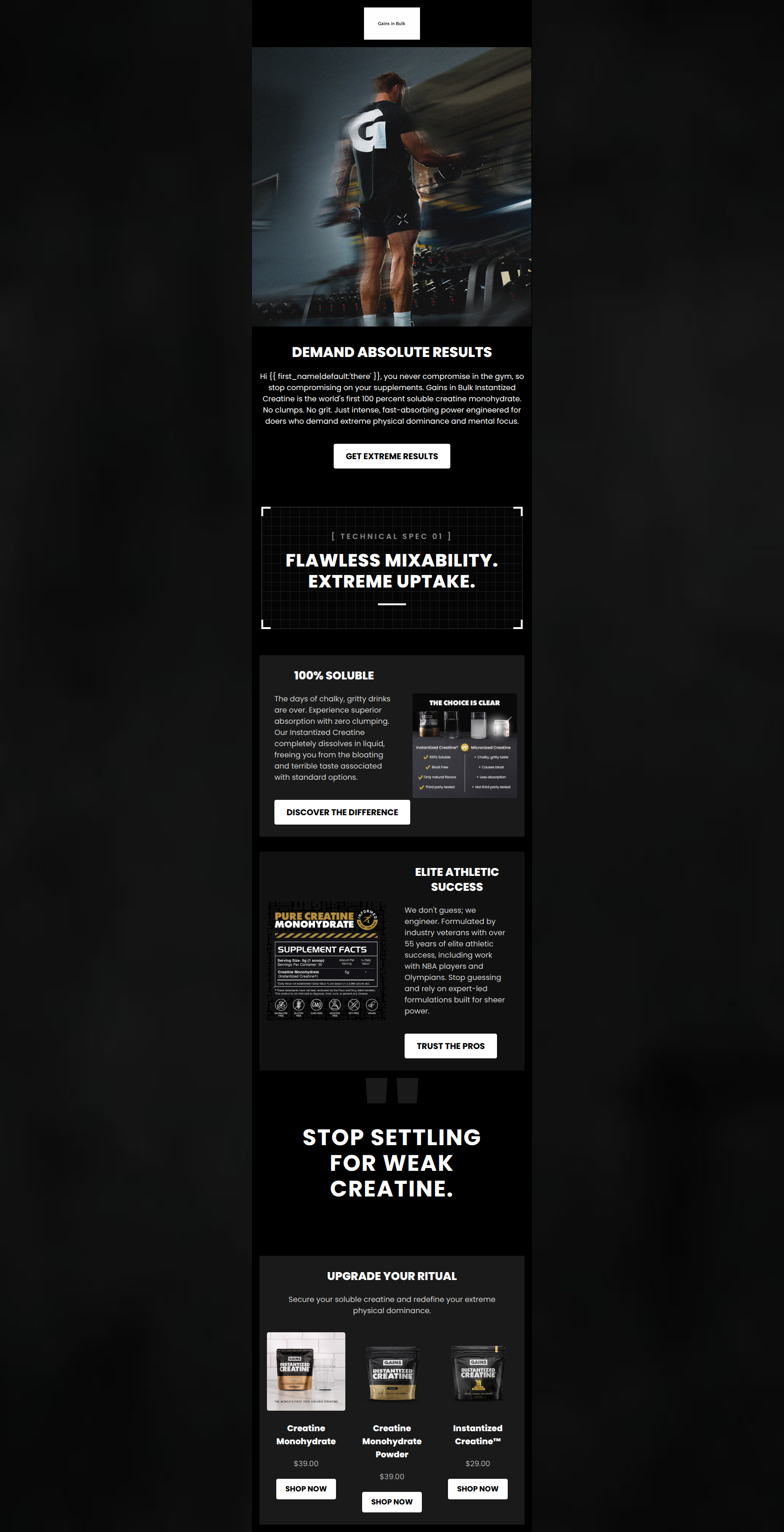 Email design: STOP SETTLING FOR WEAK CREATINE