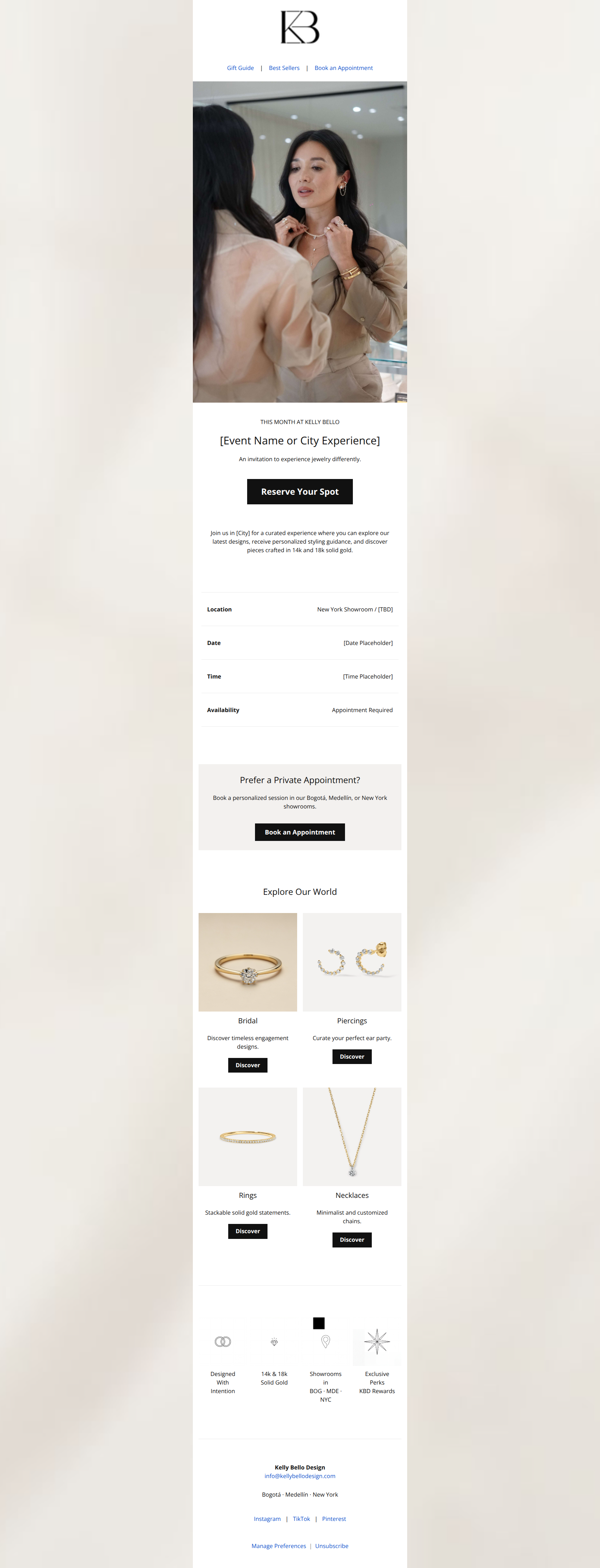 Email design: Your Invitation to Kelly Bello Design