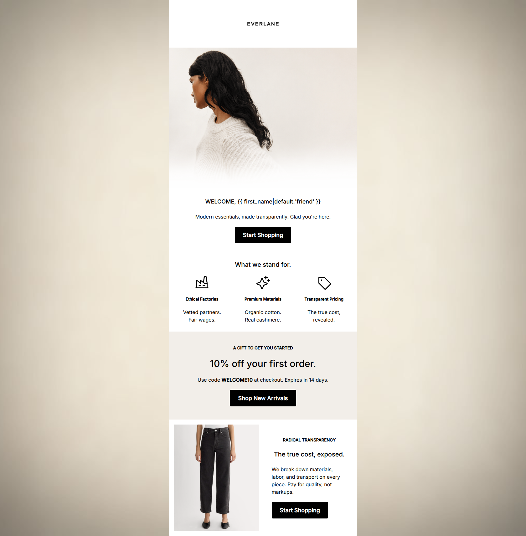 Email design: Welcome to Everlane.