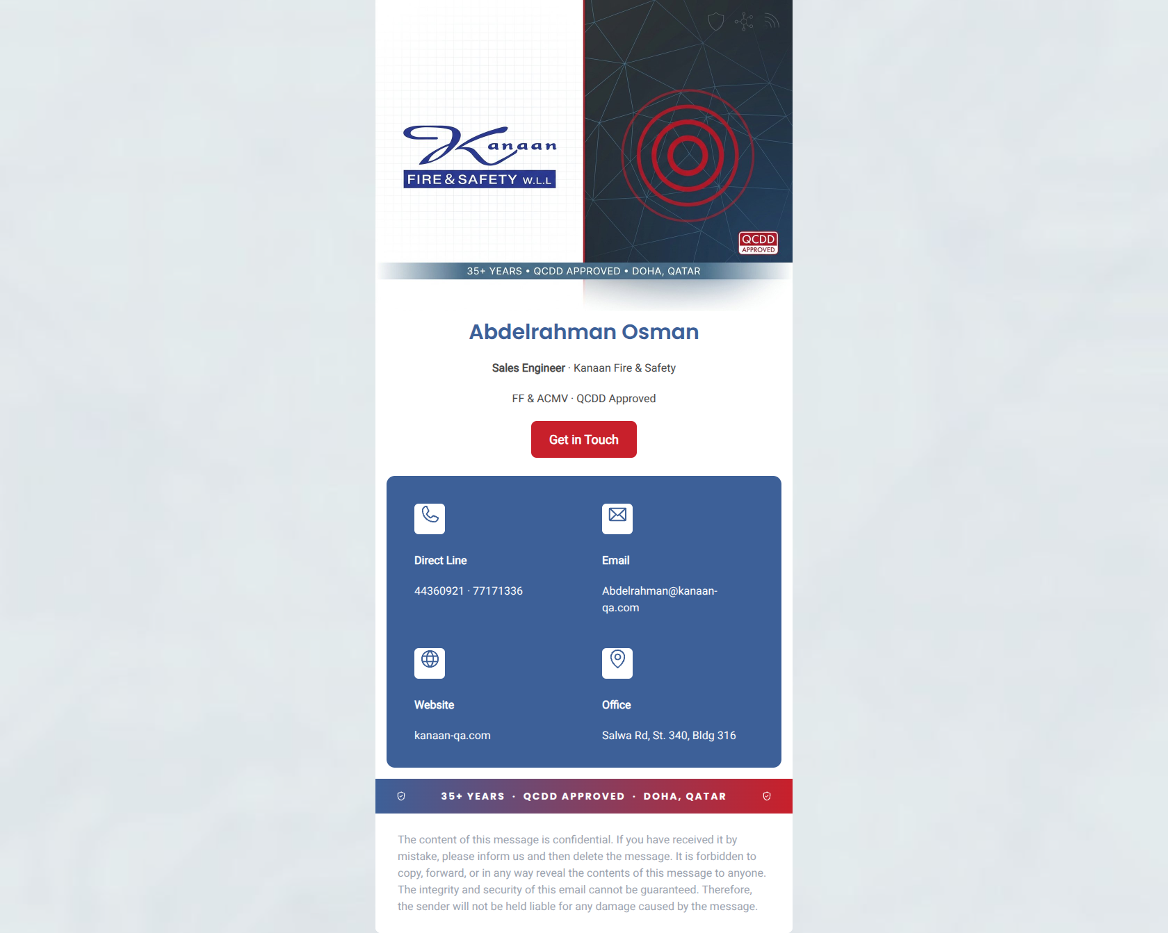 Email design: Abdelrahman Osman | Sales Engineer, Kanaan Fire &