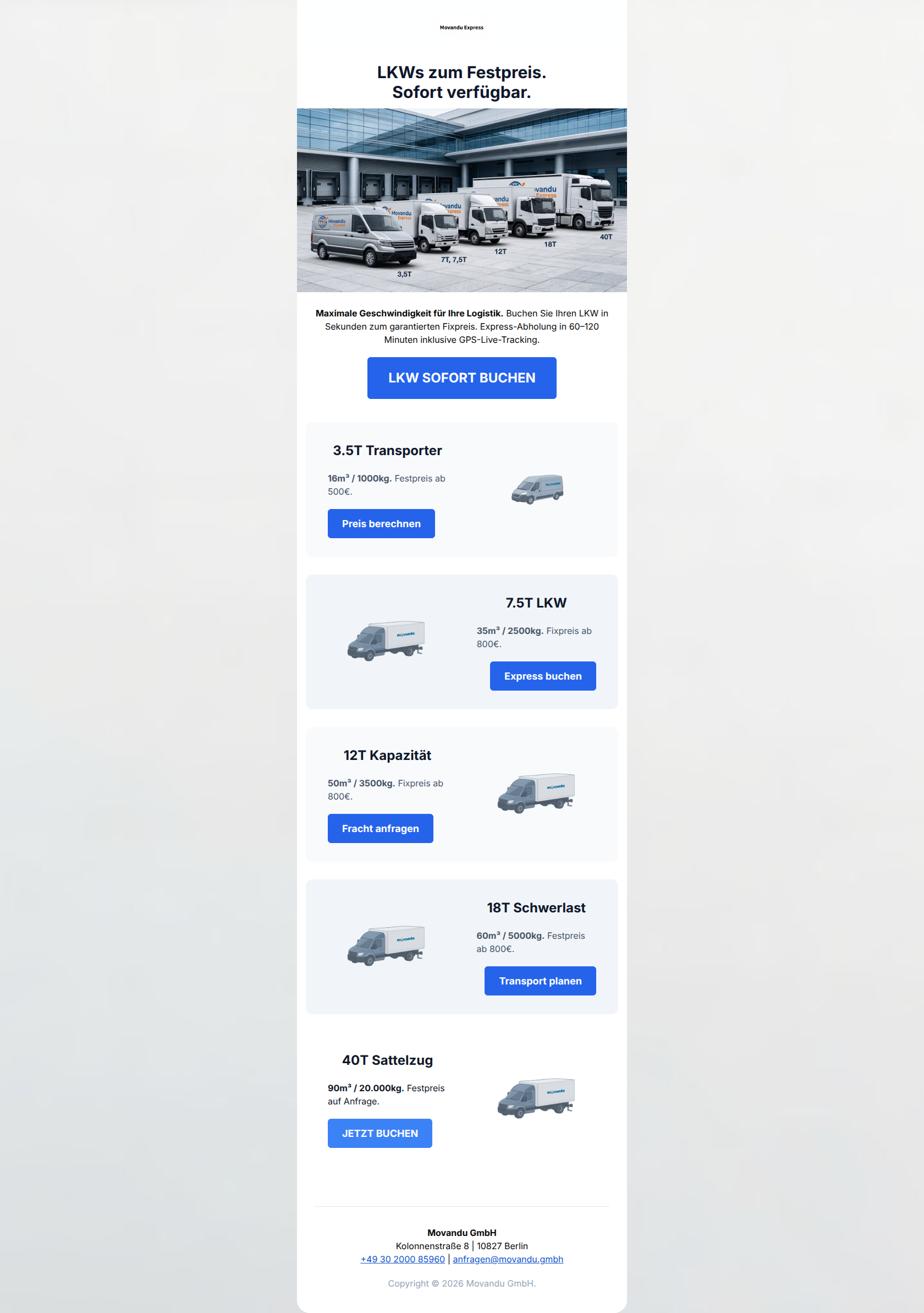 Email design: Express-Logistik für Ihr Unternehmen: Festpreis in Sekunden
